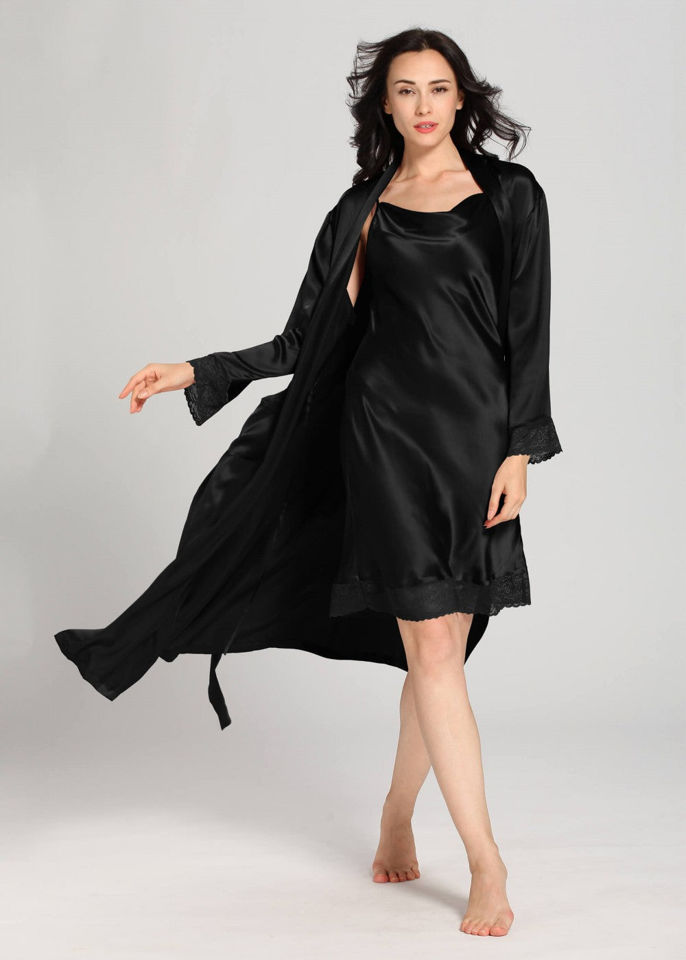 2 Pc Bottom lace short gown  and nighty set