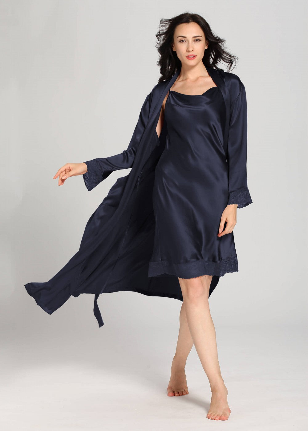 2 Pc Bottom lace short gown  and nighty set