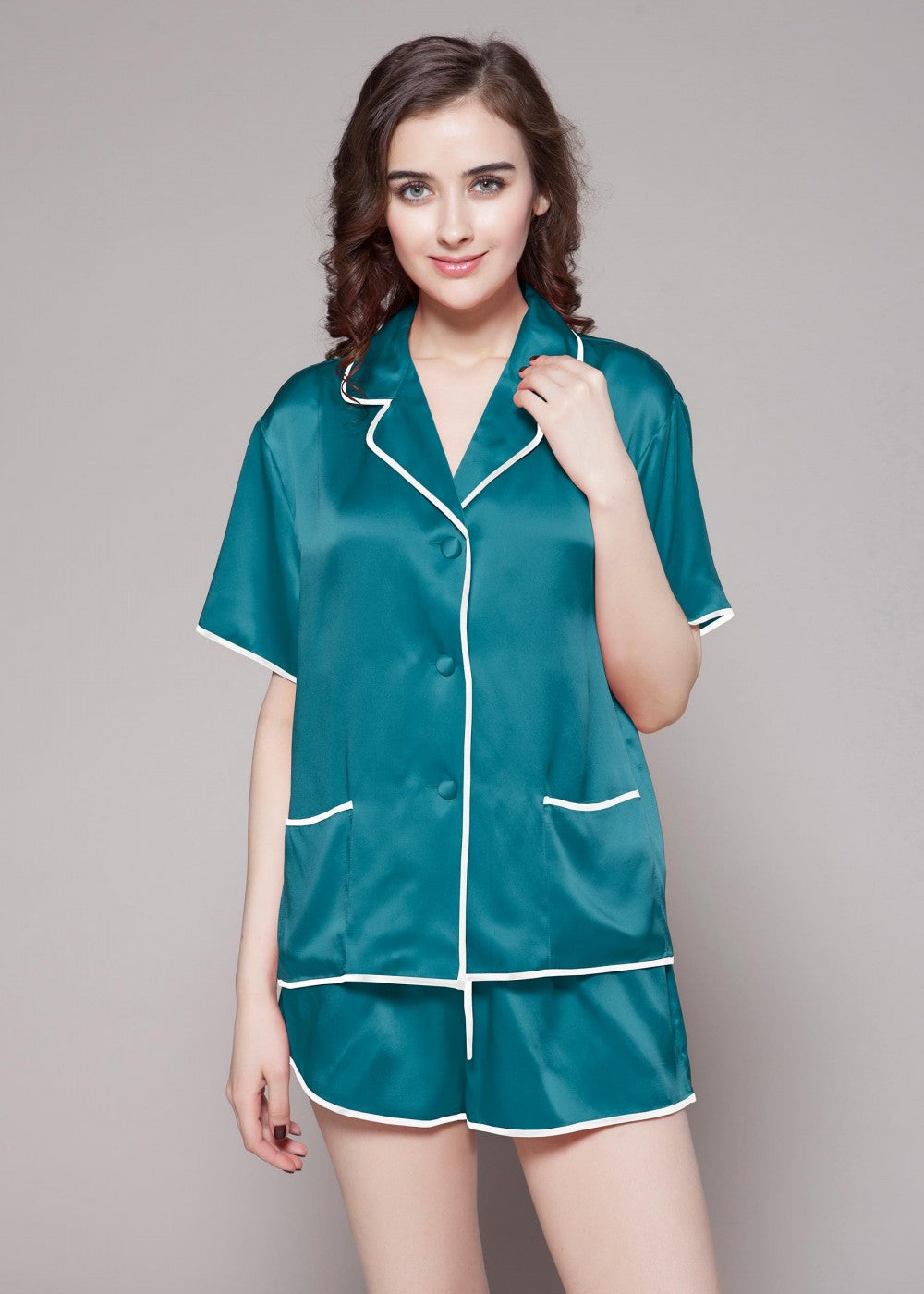 Diamante contrast trim short pajama Set