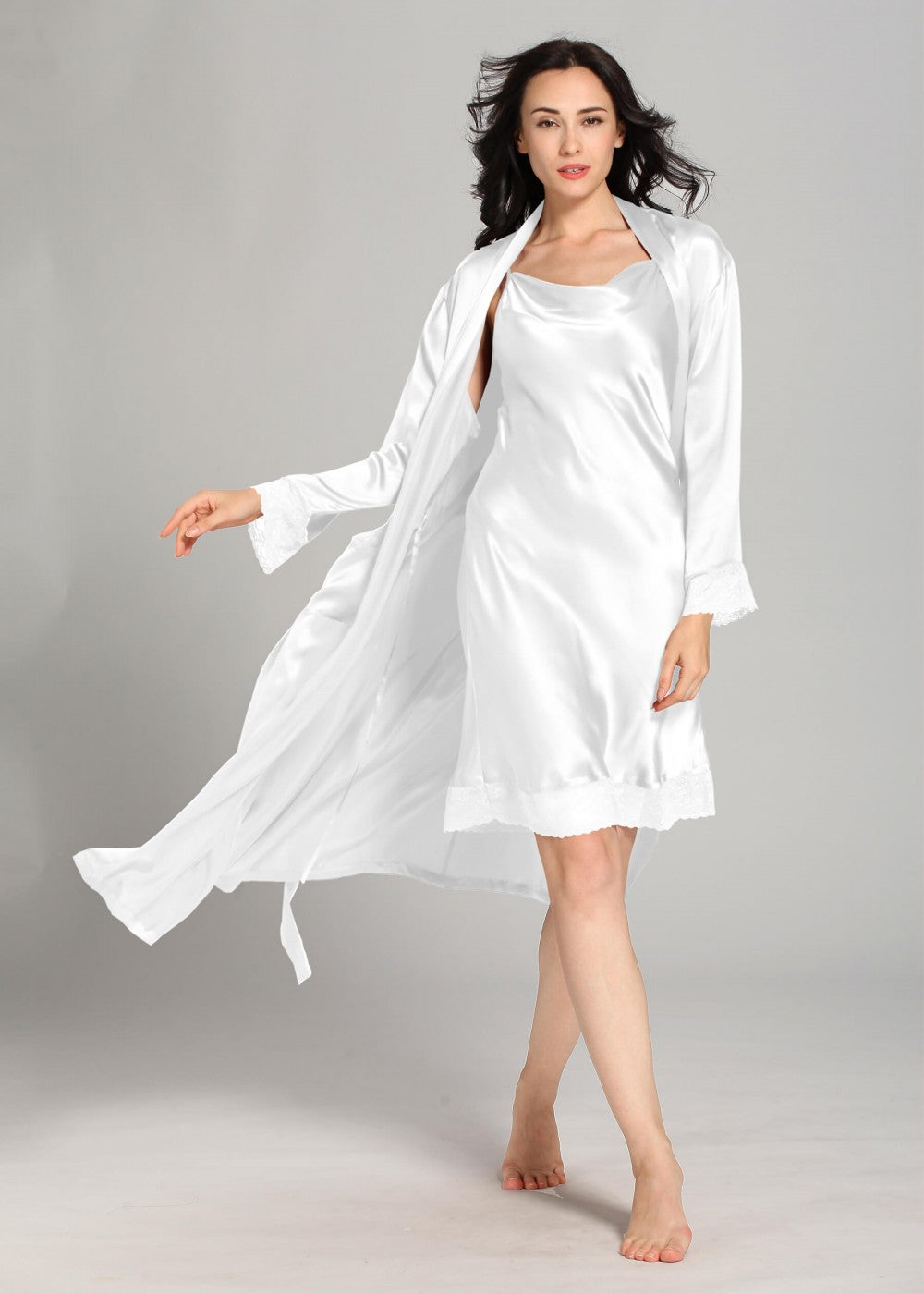 2 Pc Bottom lace short gown  and nighty set