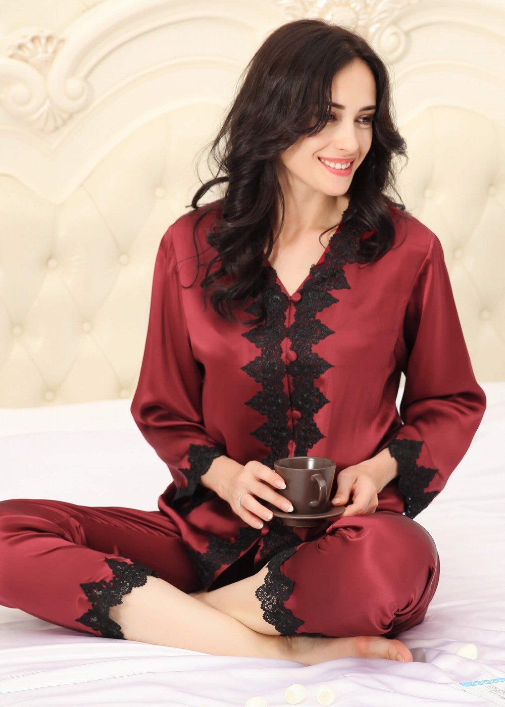 Whitney Lacey Contrast Trim Pajama Set