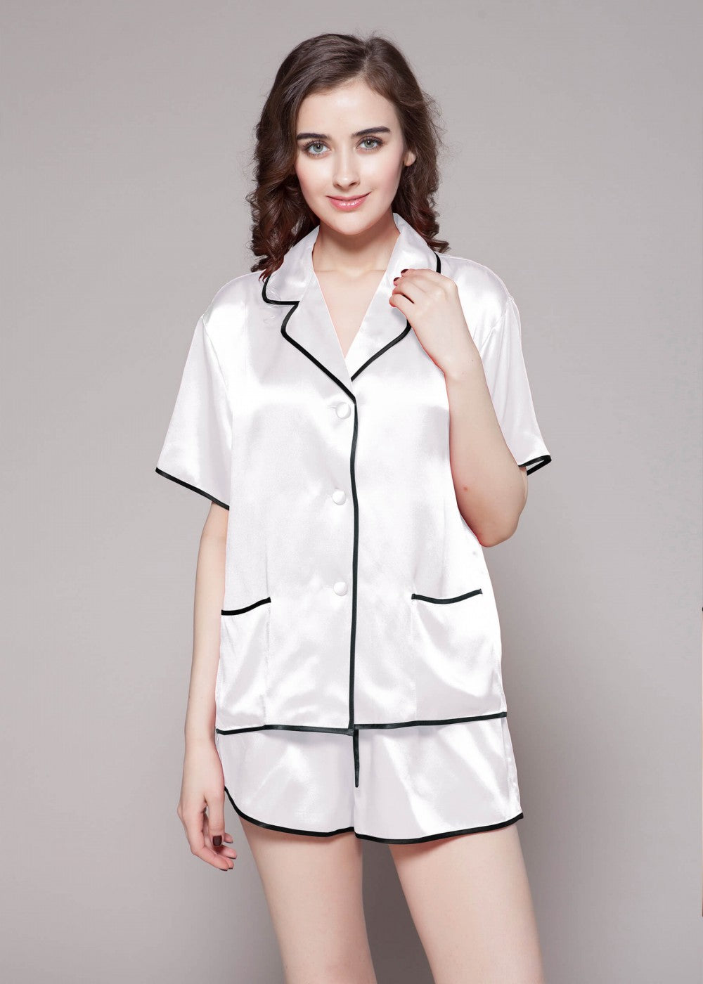 Diamante contrast trim short pajama Set