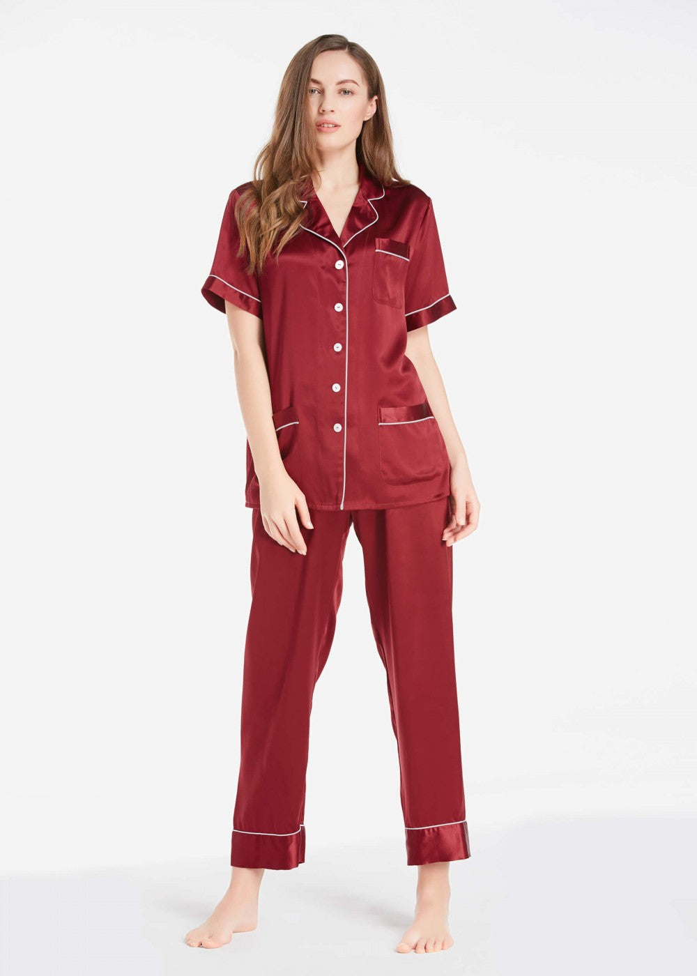 Zephyr chic trimmed short sleeve silk pajamas set