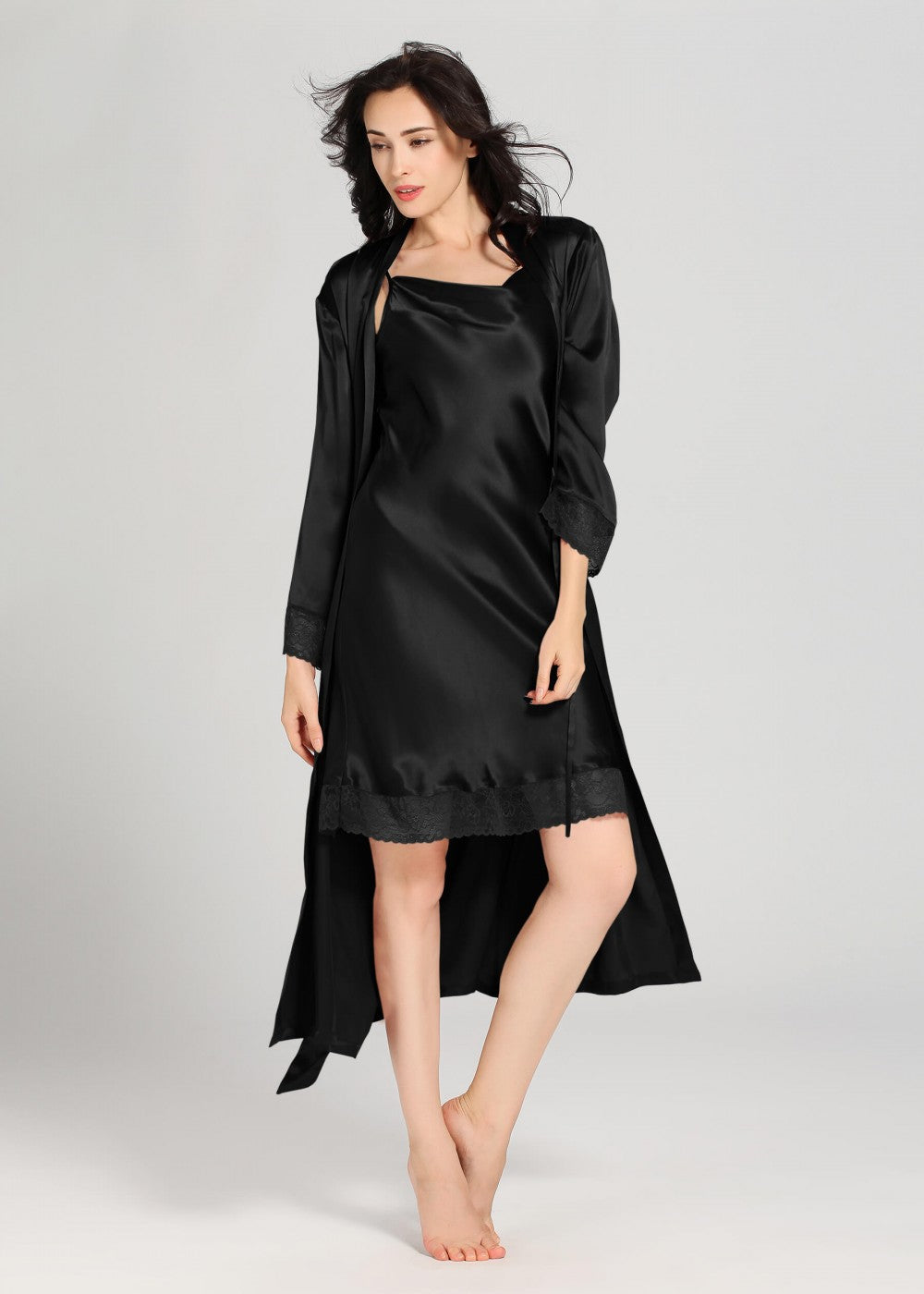 2 Pc Bottom lace short gown  and nighty set