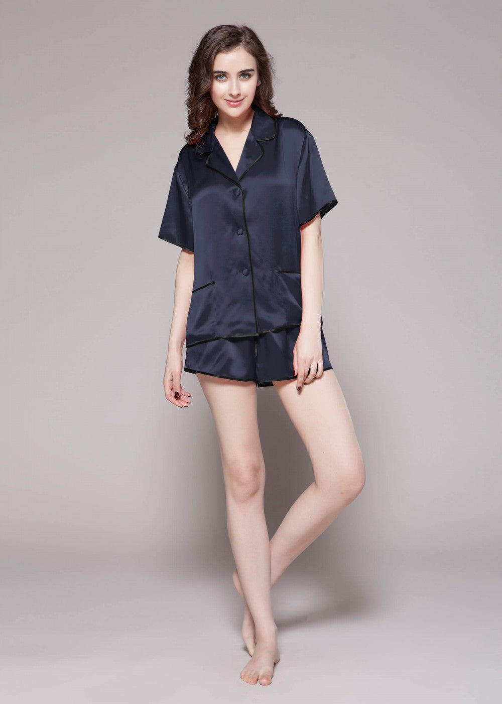 Diamante contrast trim short pajama Set