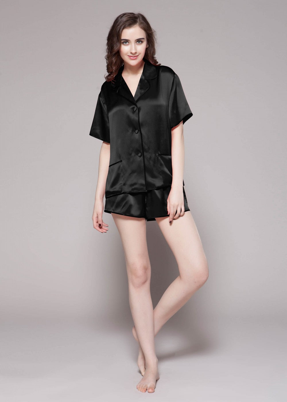 Diamante contrast trim short pajama Set