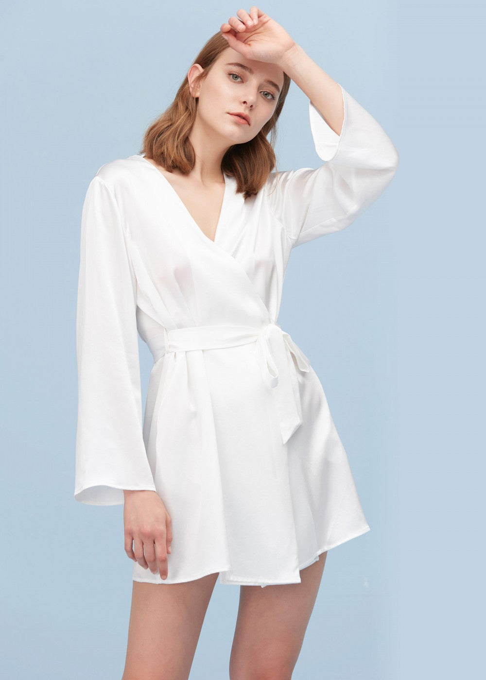 Collerless silky smooth Short Robe