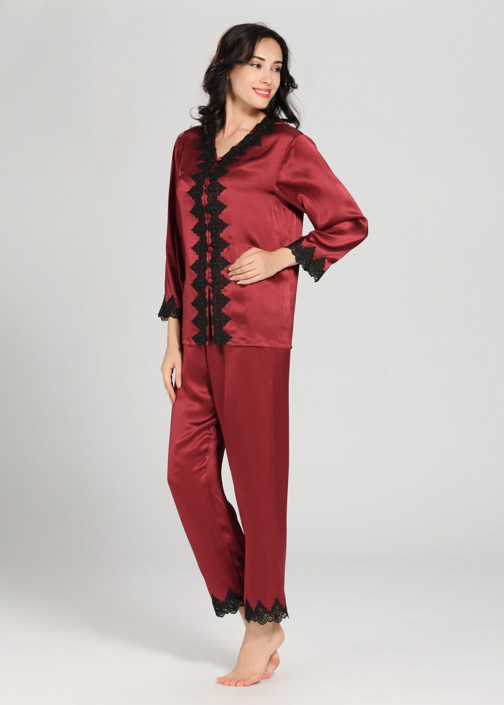 Whitney Lacey Contrast Trim Pajama Set