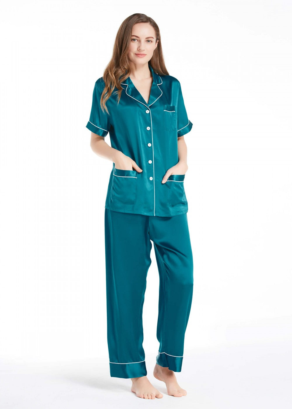 Zephyr chic trimmed short sleeve silk pajamas set