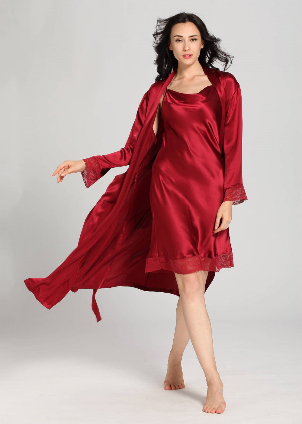 2 Pc Bottom lace short gown  and nighty set