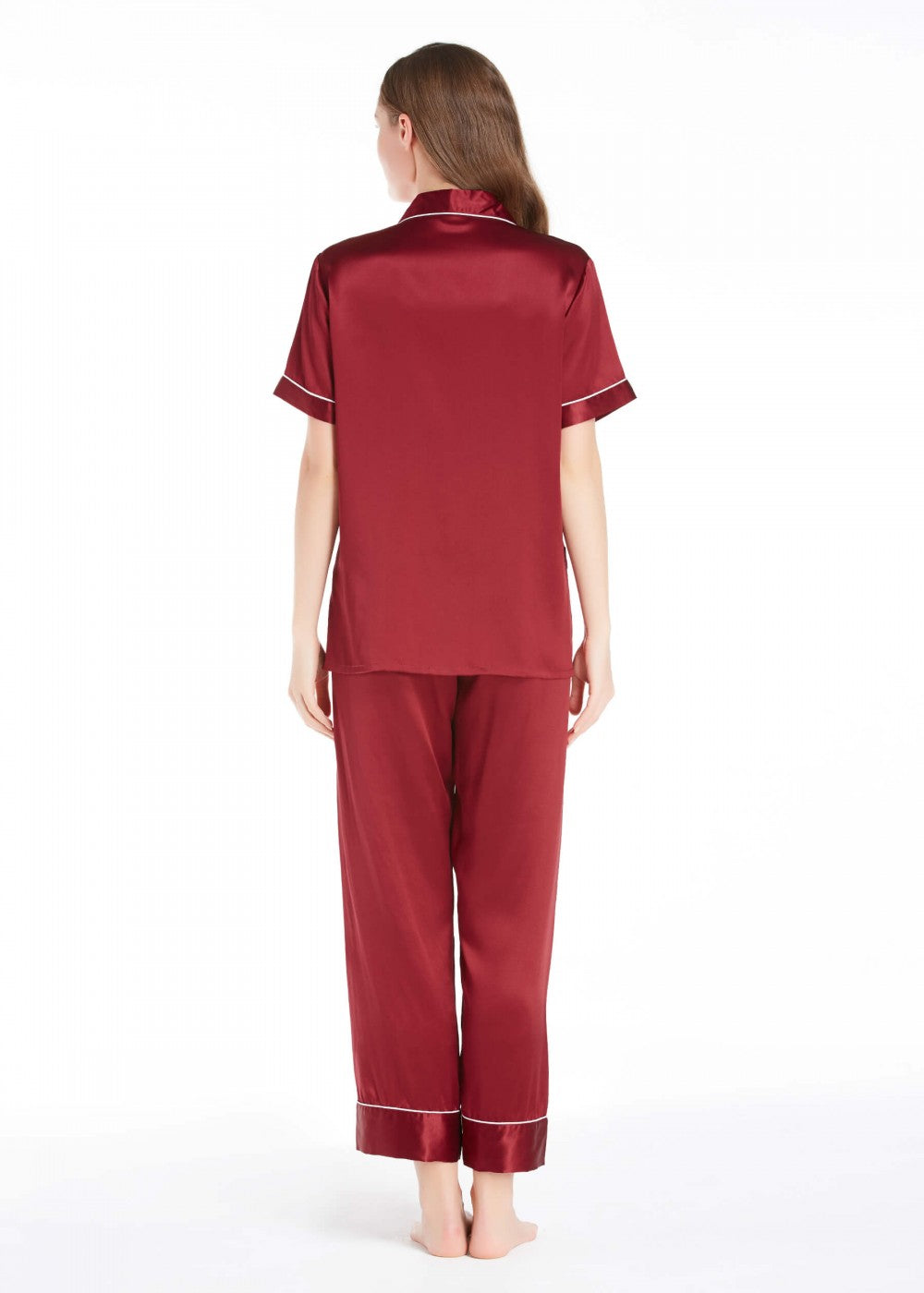 Zephyr chic trimmed short sleeve silk pajamas set