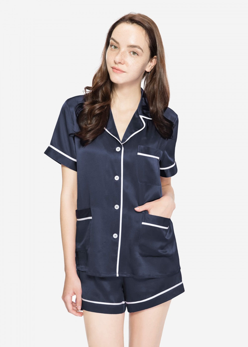 Rose 2pc V neck women short and shirt Set