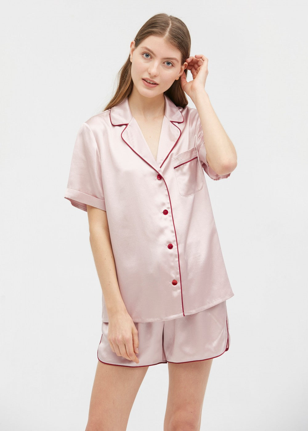 Andrea Short Pajamas Set With Claret Pipings