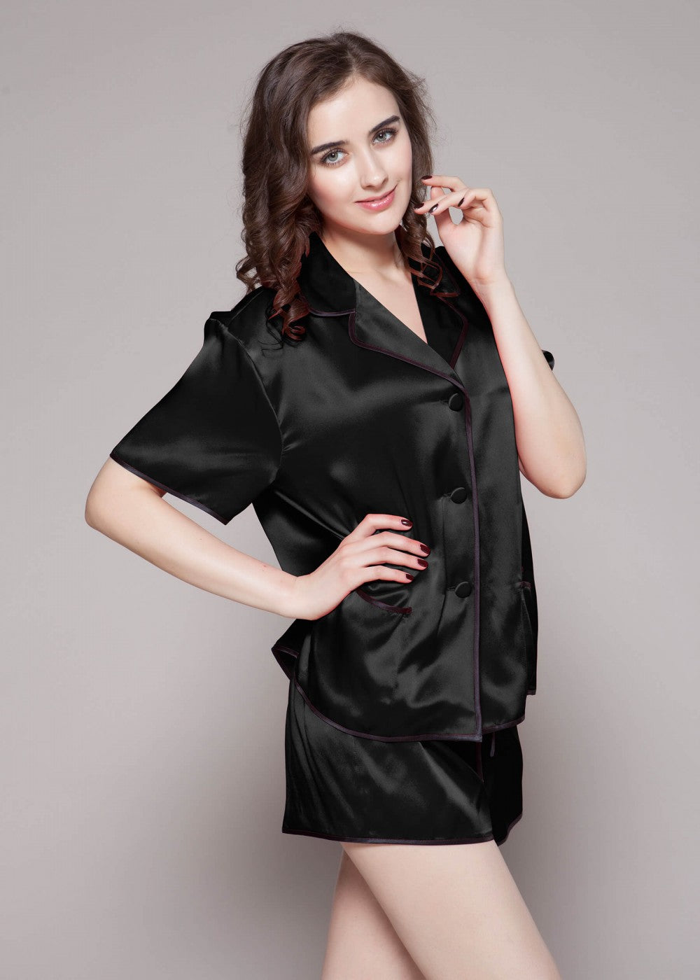 Diamante contrast trim short pajama Set