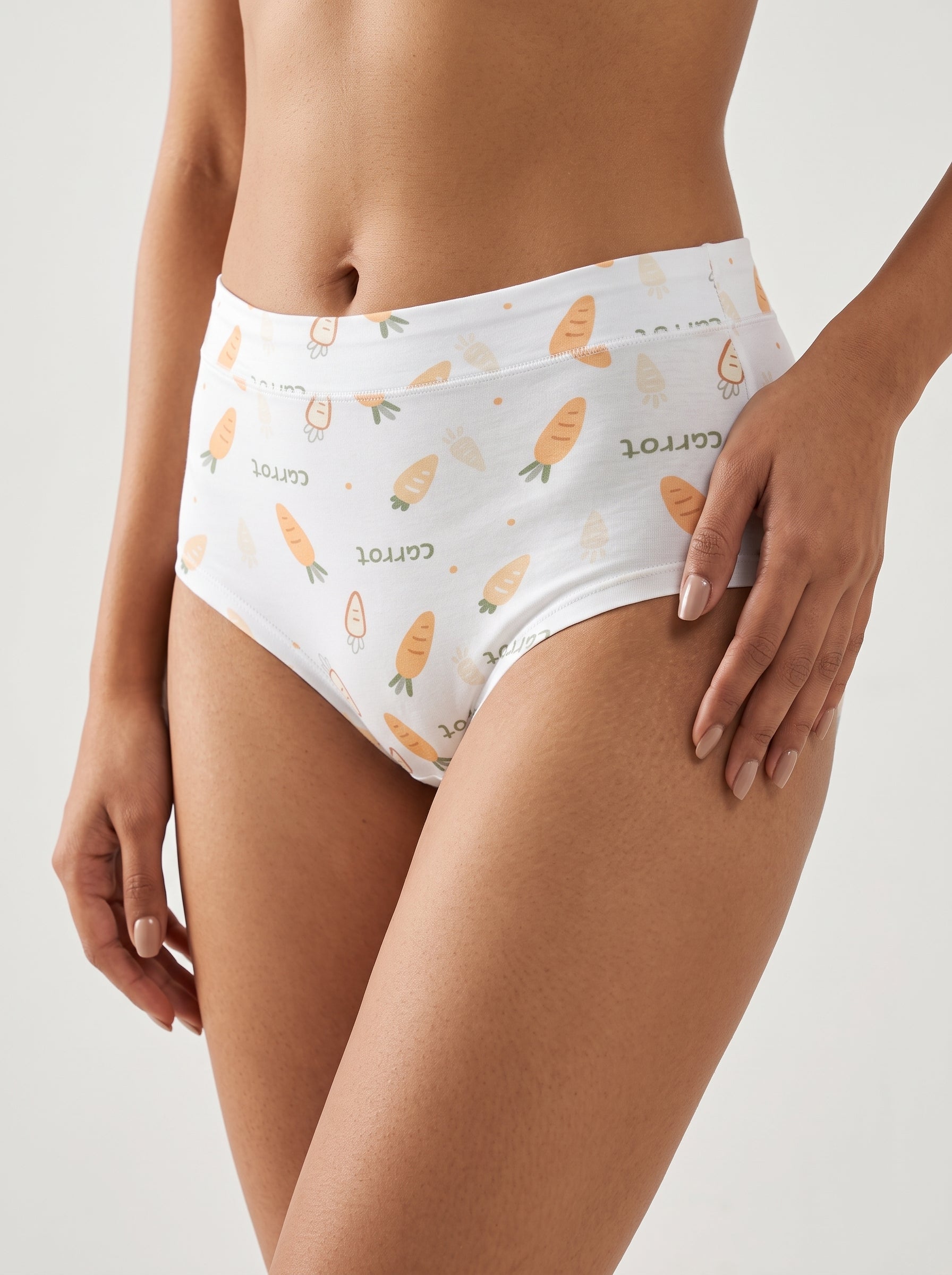 White carrot print cotton panty - front view