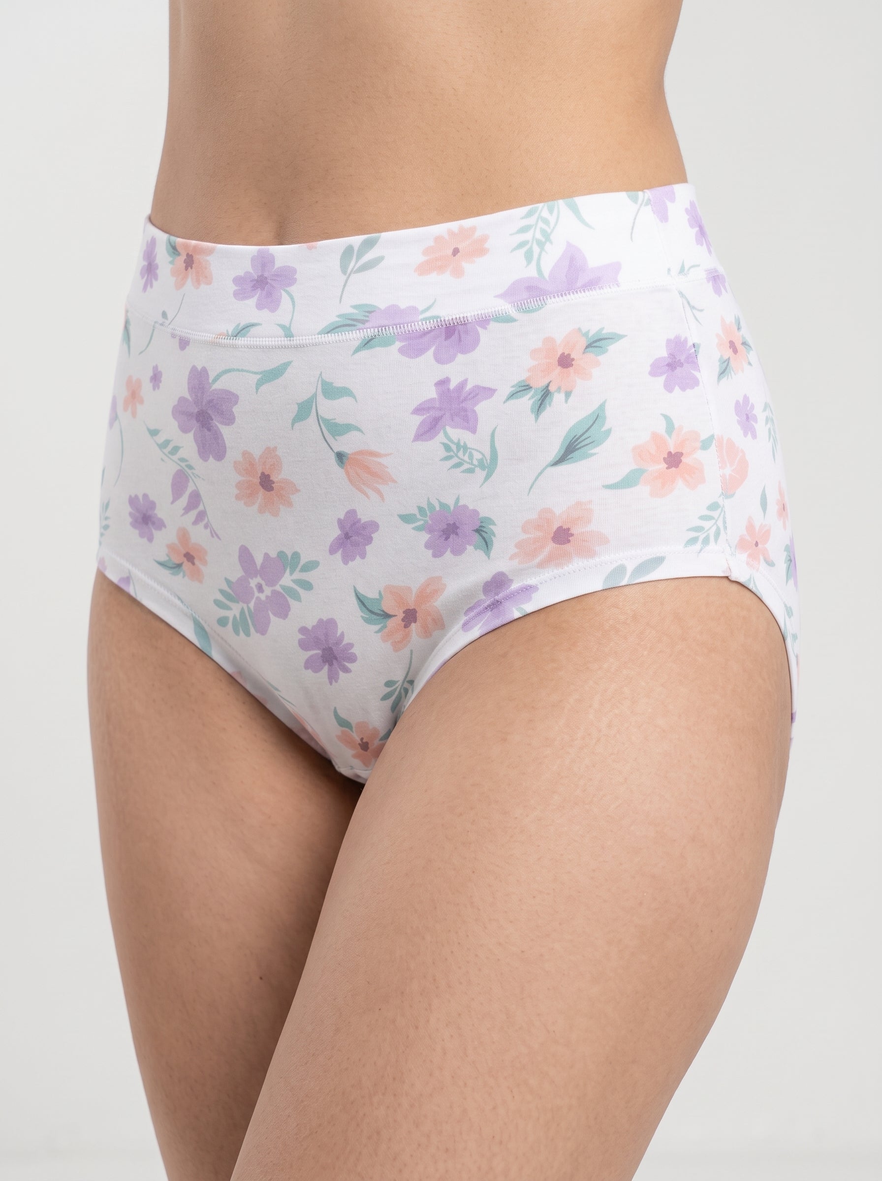 White purple peach floral print cotton panty - front view