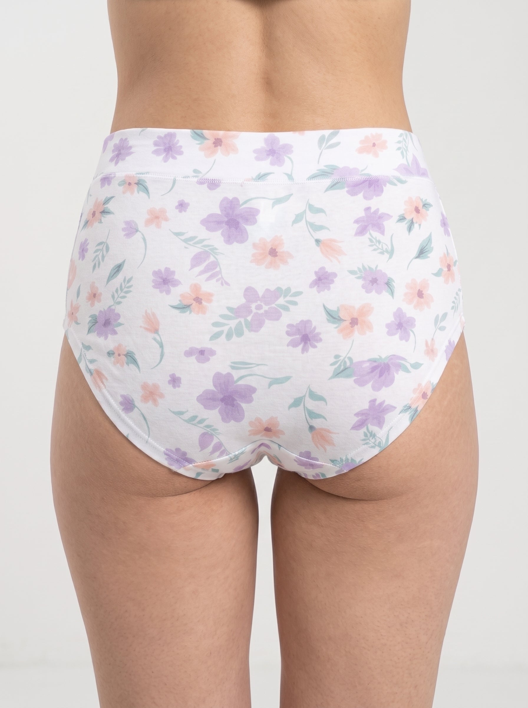 White purple peach floral print cotton panty - back view
