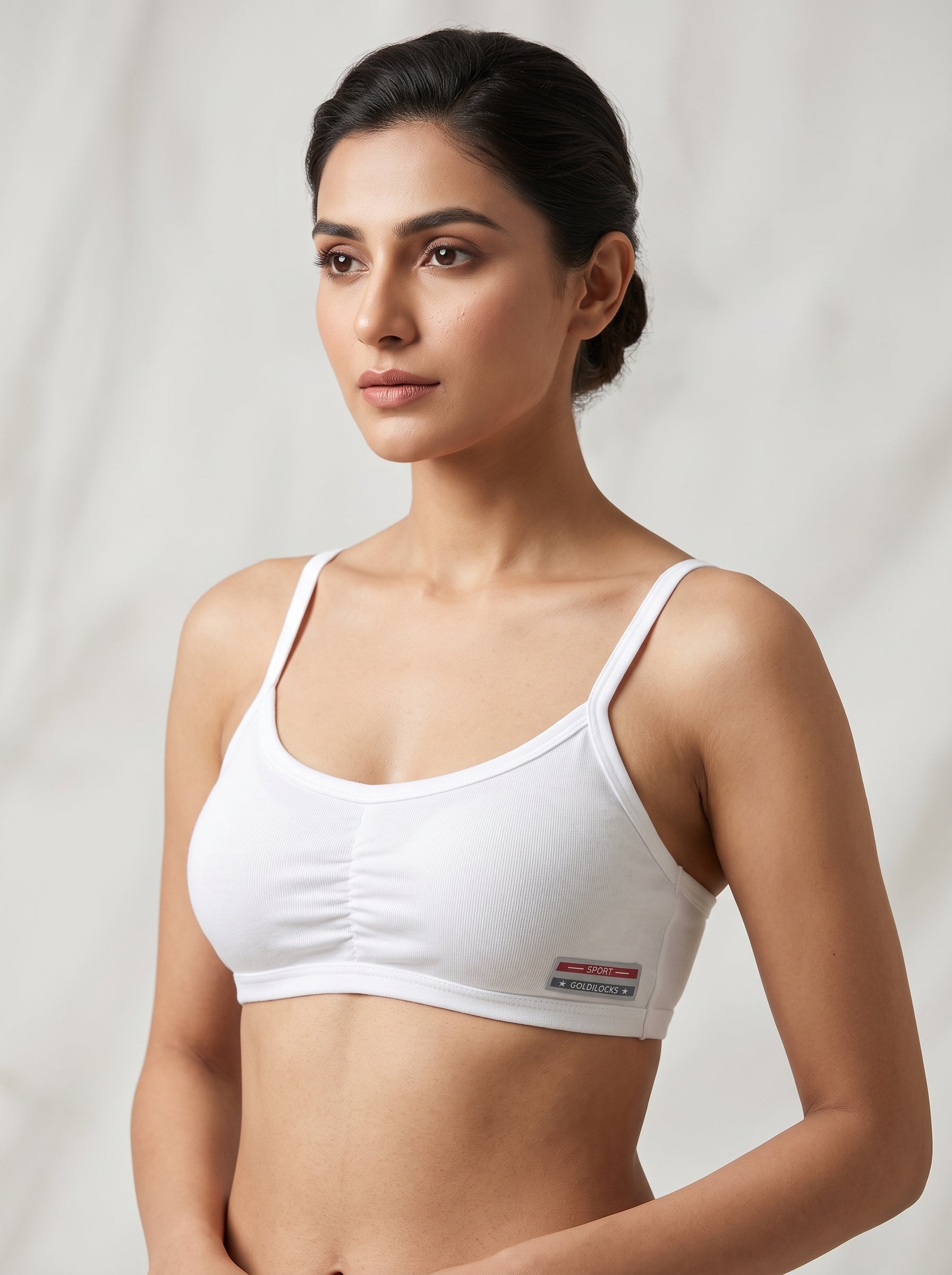 White ruched scoop neck bra - front