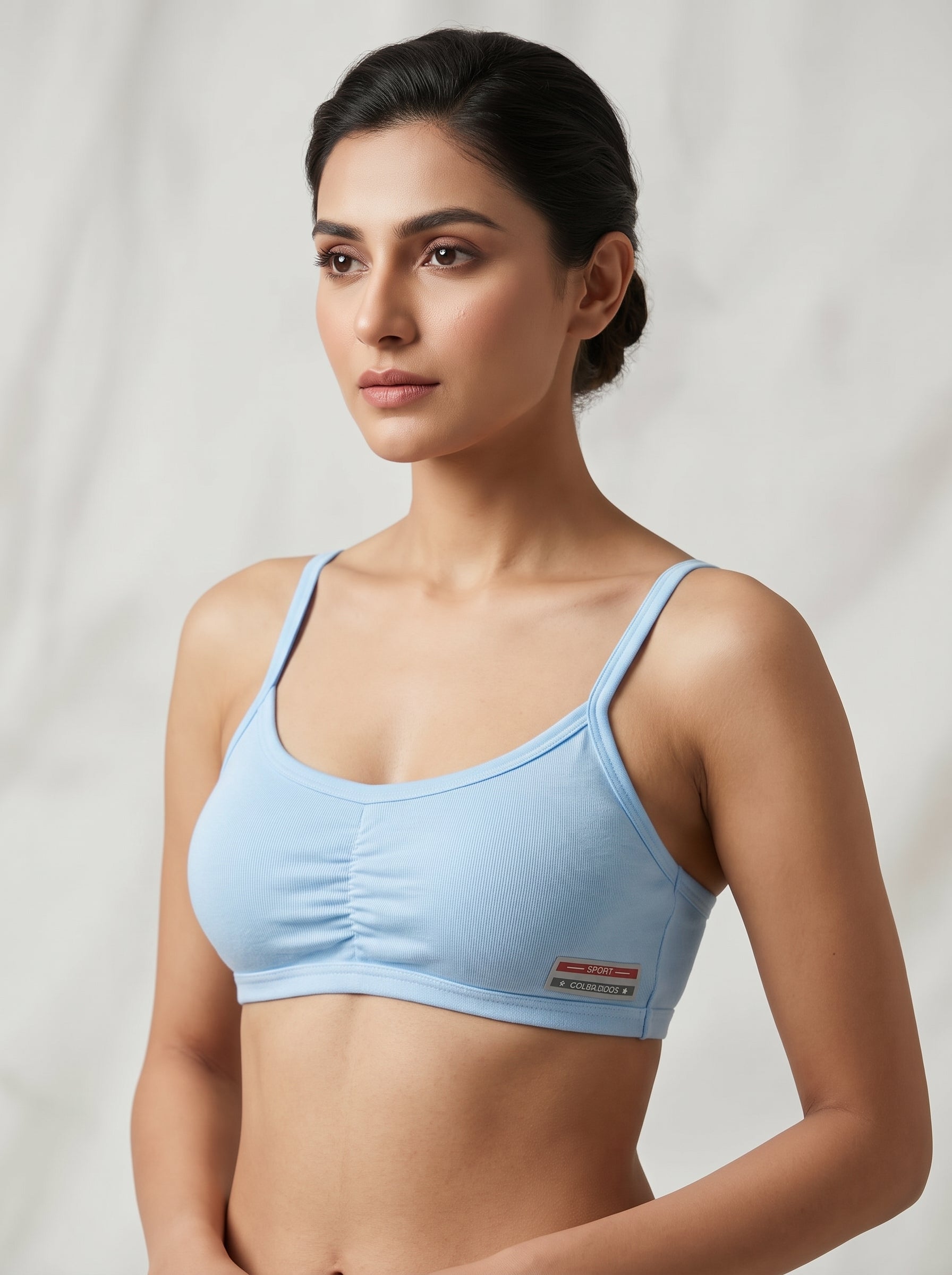 Blue ruched scoop neck bra