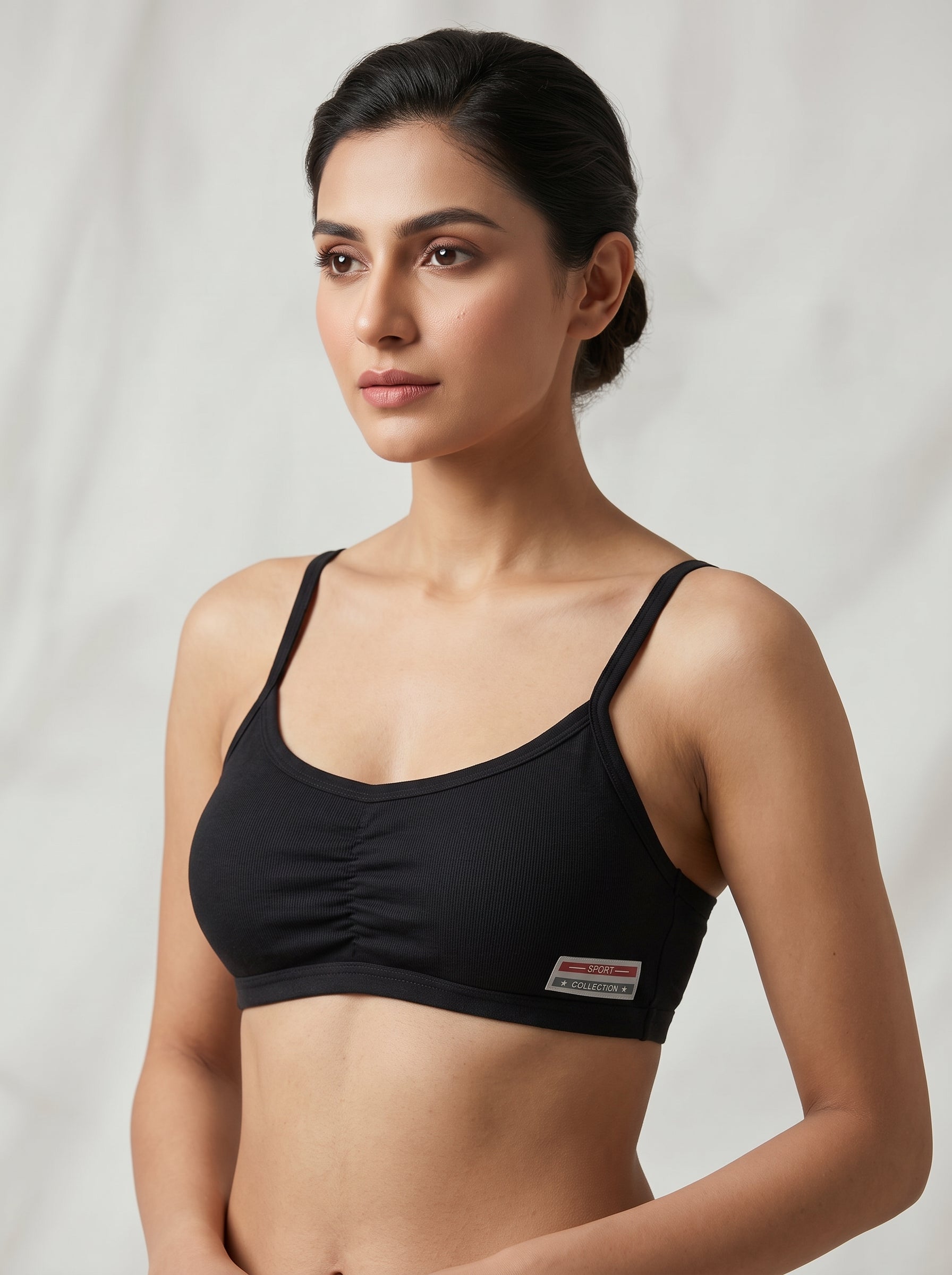 Black ruched scoop neck bra