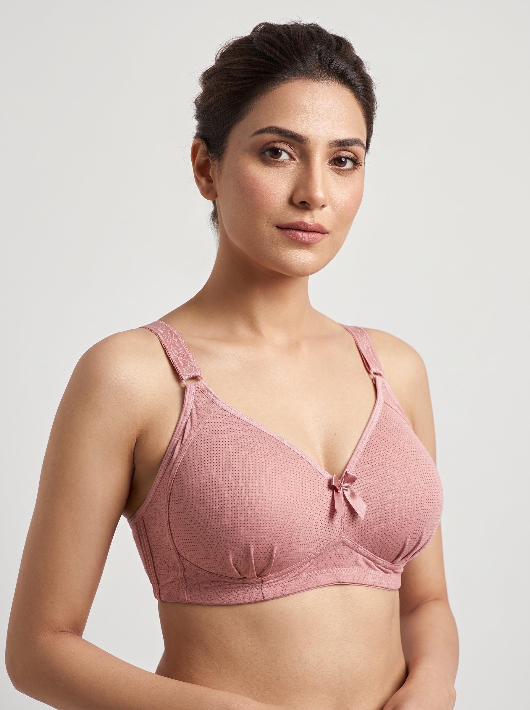 Pink full coverage mesh bra - front