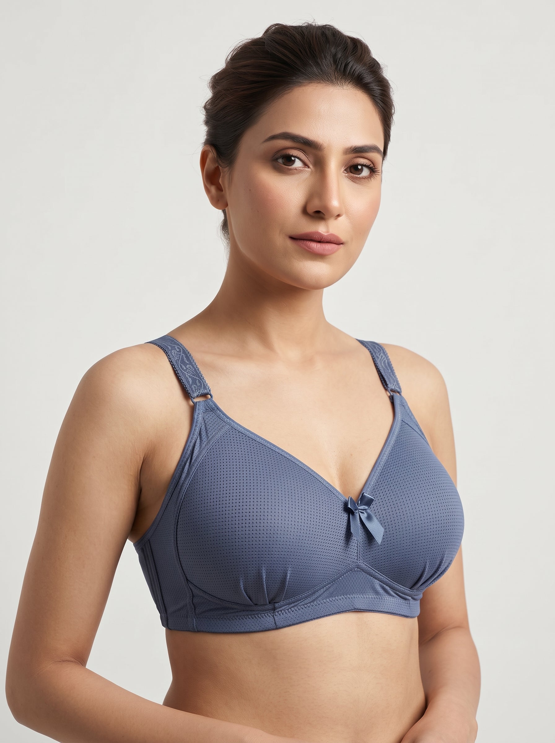 Blue-Grey full coverage mesh bra