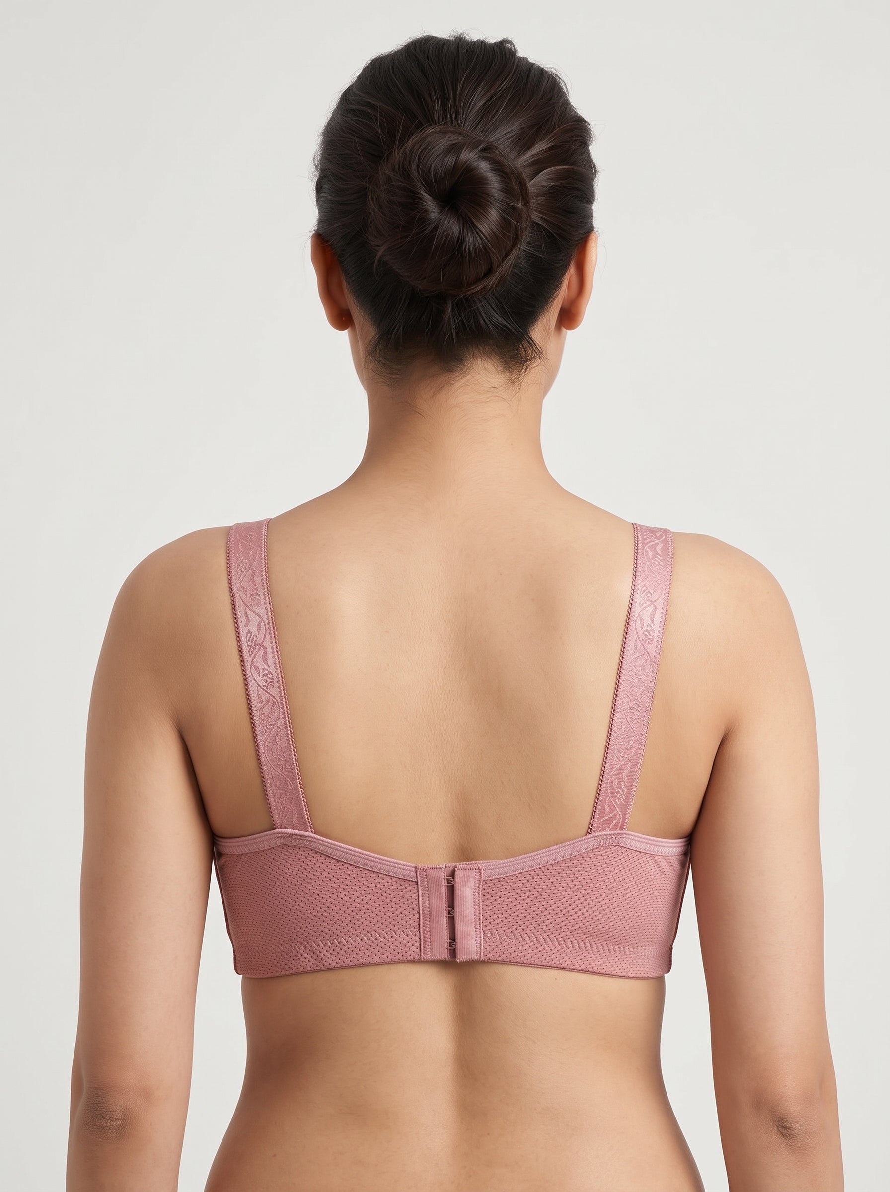 Pink full coverage mesh bra - back