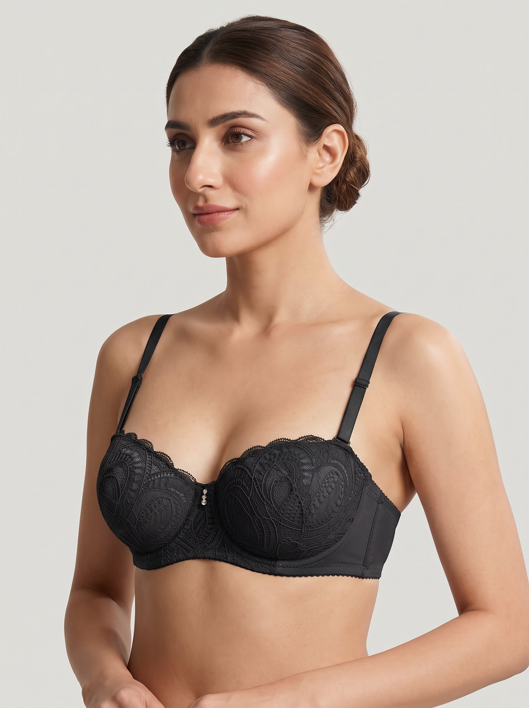 Black lace balconette bra