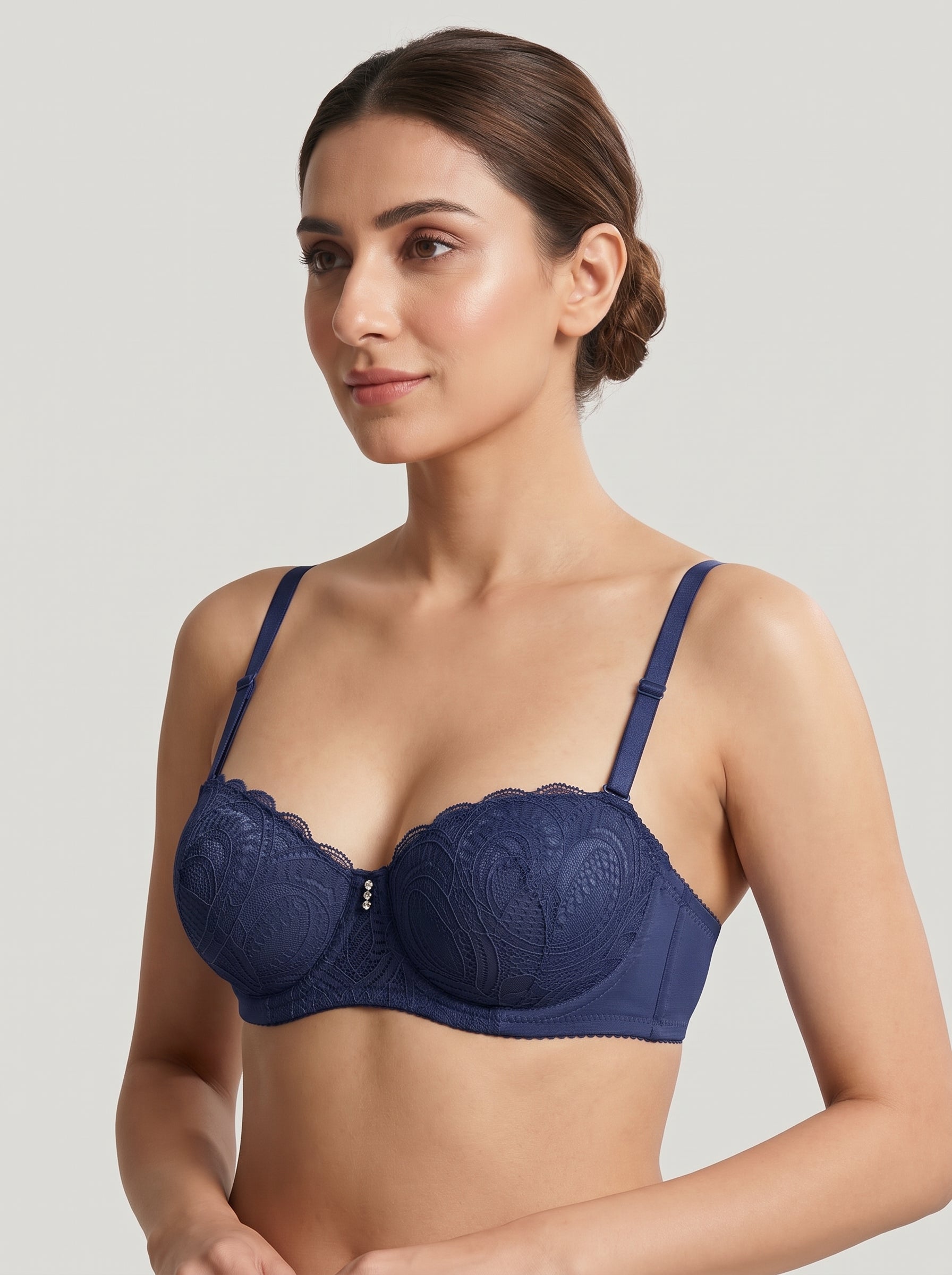 Navy Blue lace balconette bra