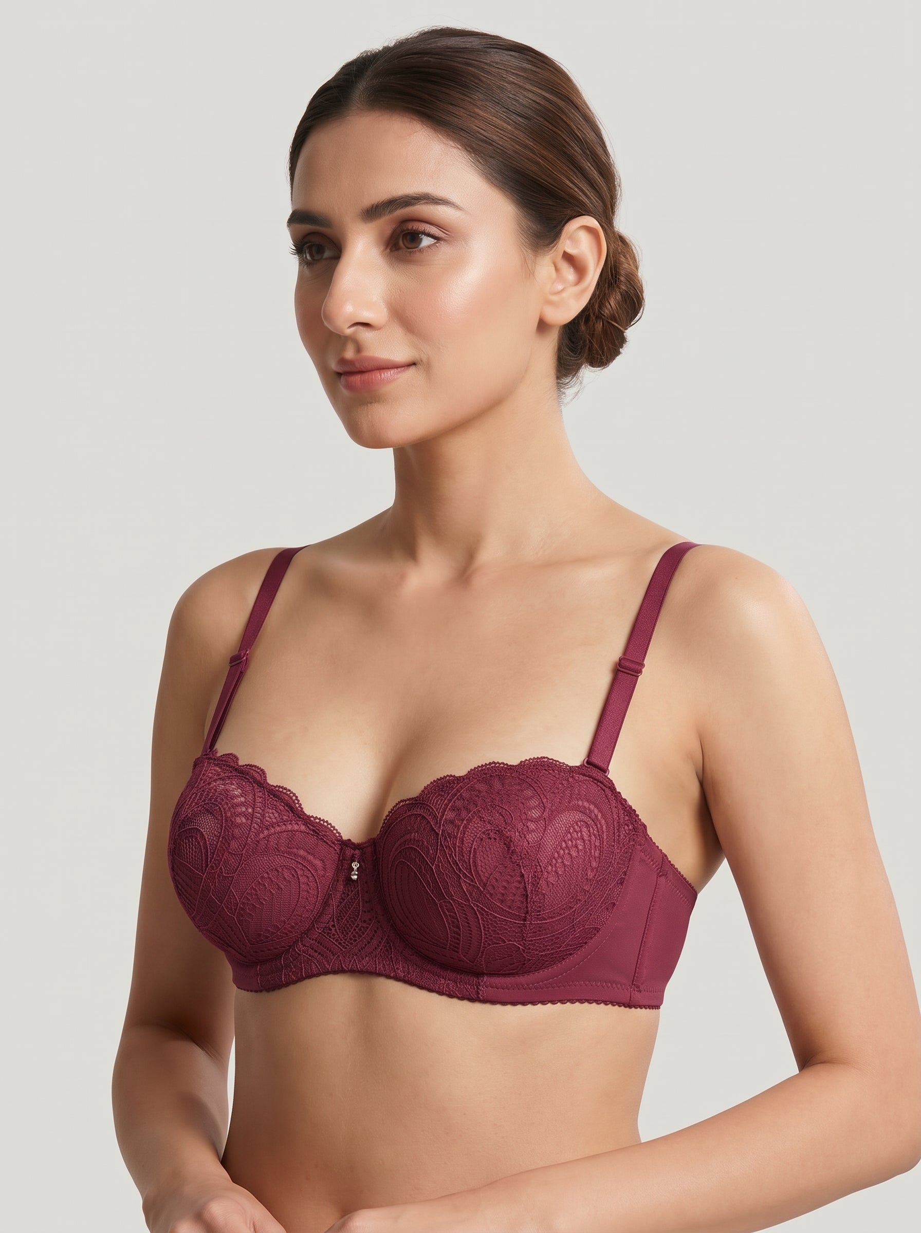 Maroon Wine lace balconette bra