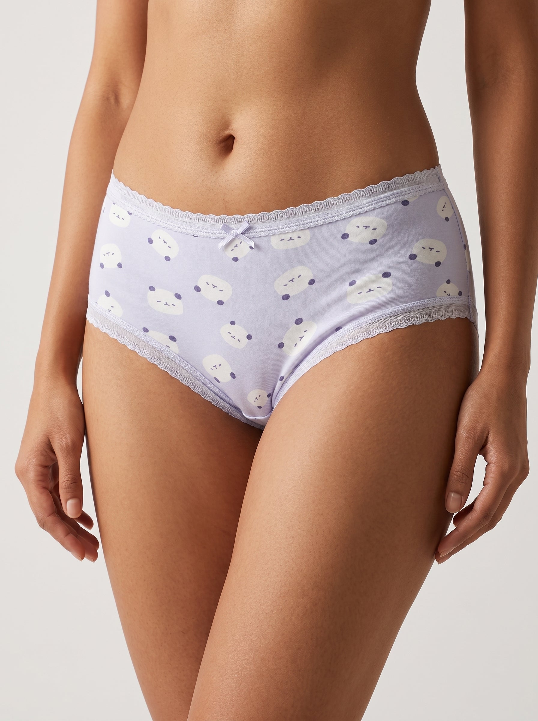 Lavender panda face print cotton panty - front view