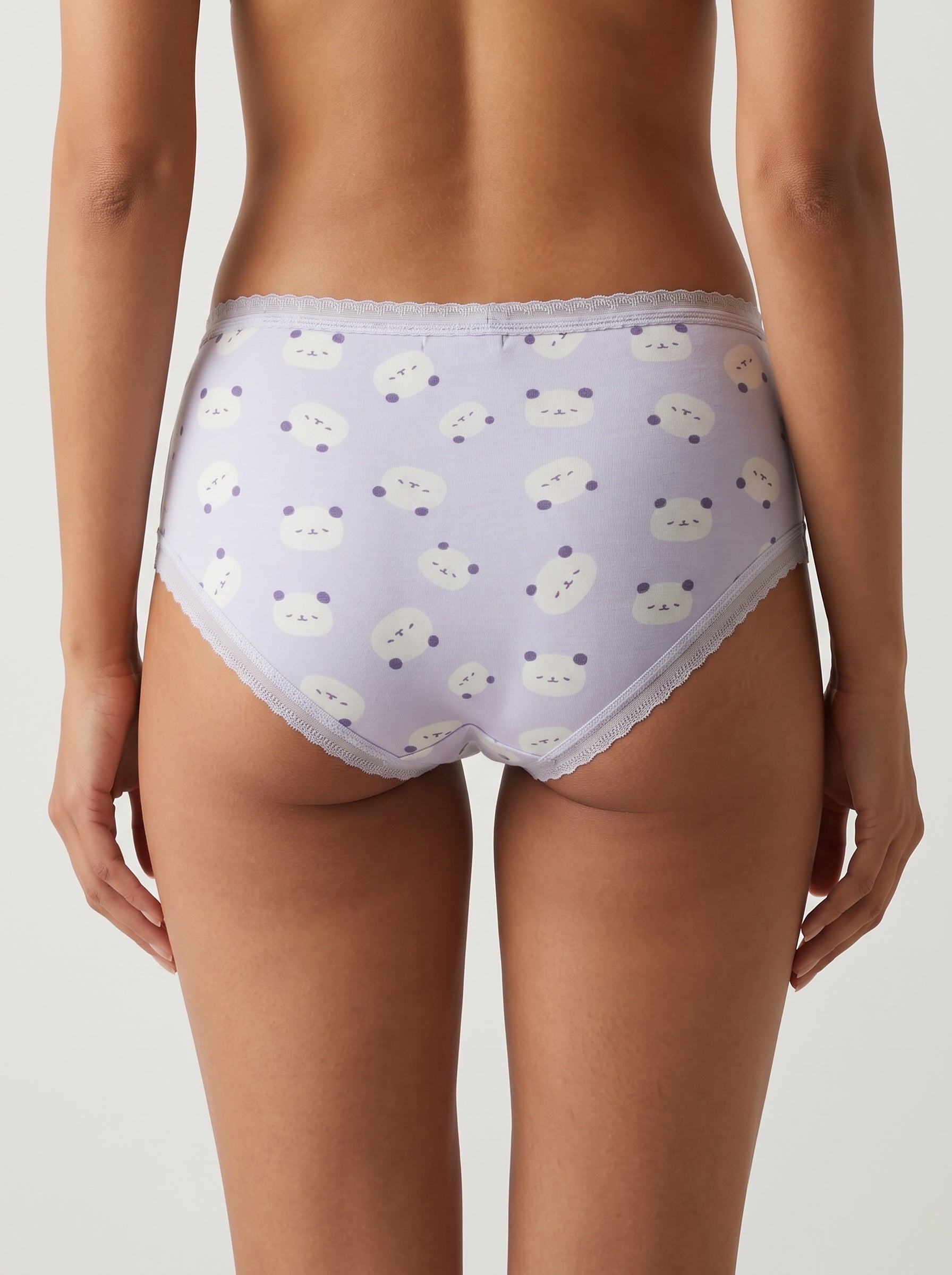 Lavender panda face print cotton panty - back view