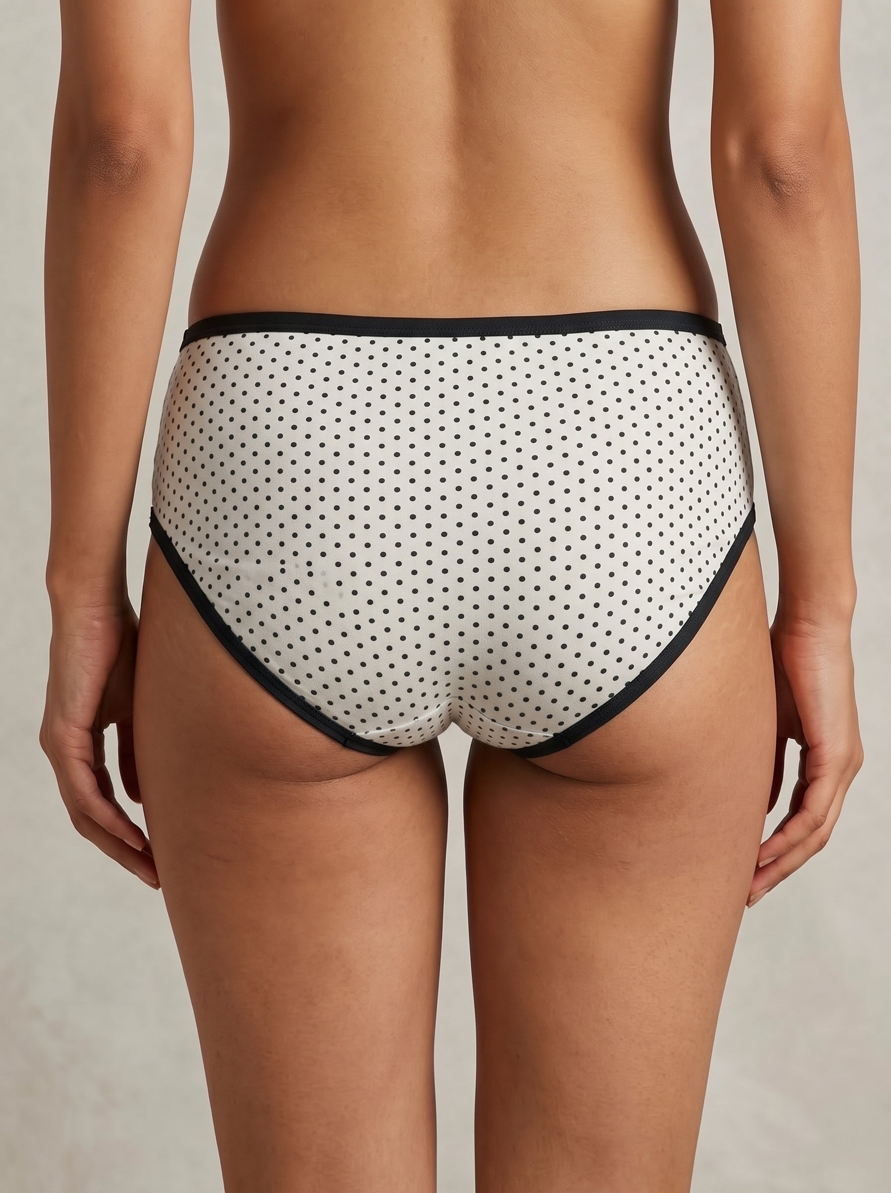 Polka dot mesh waistband cotton panty - Black, back view