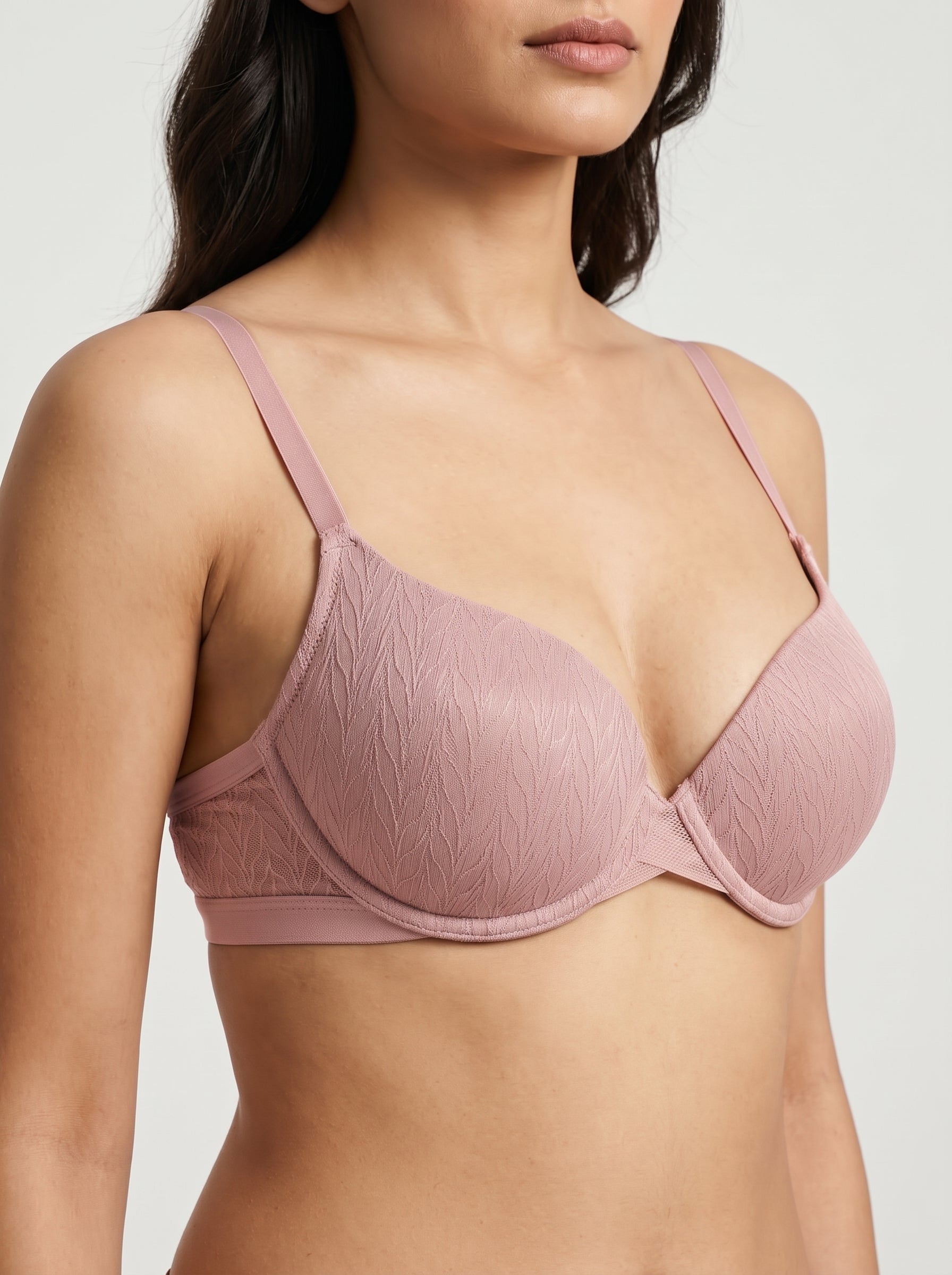 Pink textured lace bra