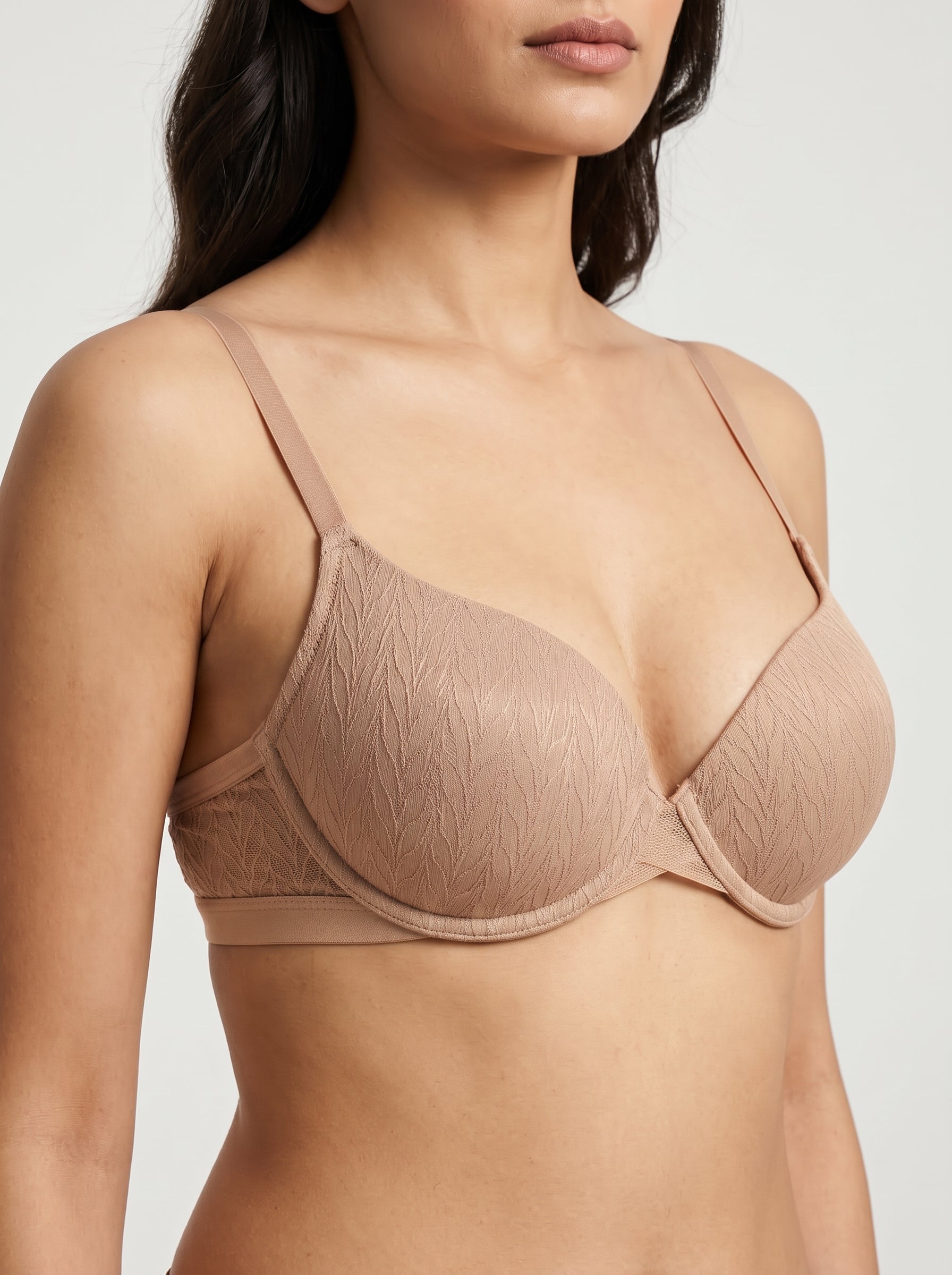 Nude textured lace bra