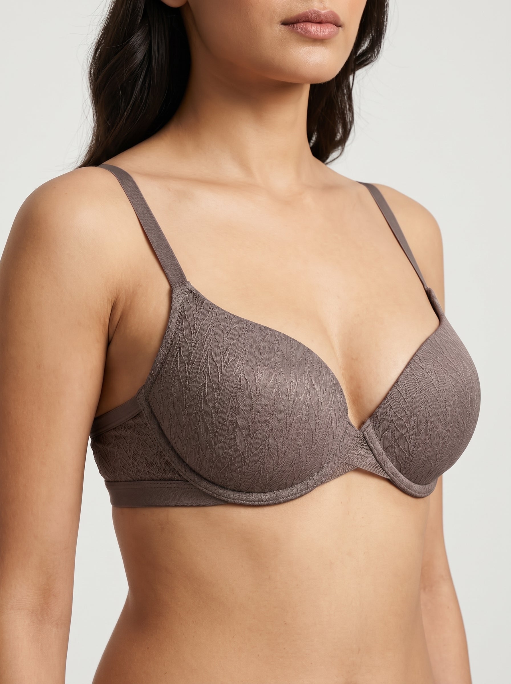 Taupe textured lace bra