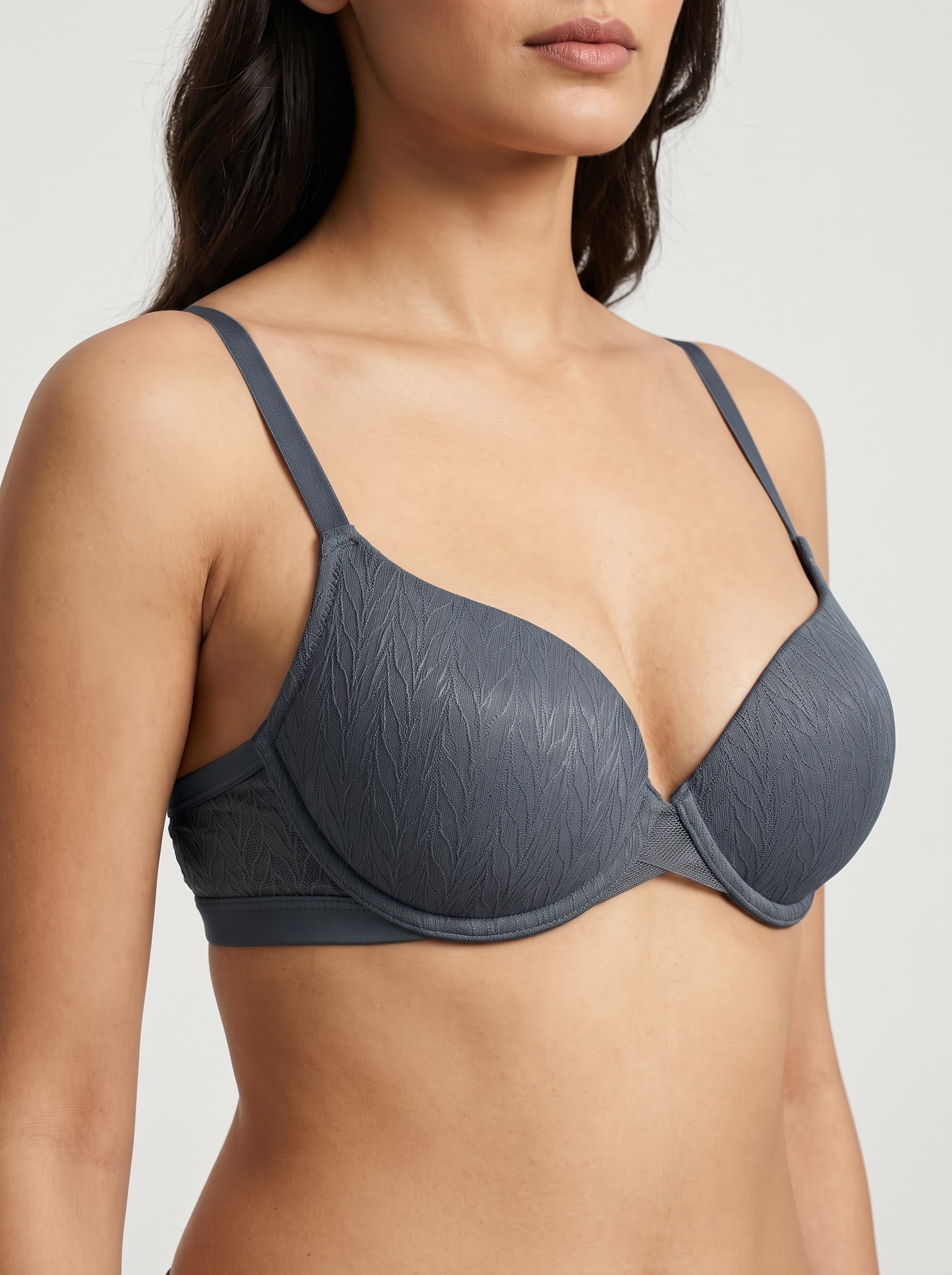 Charcoal Grey textured lace bra