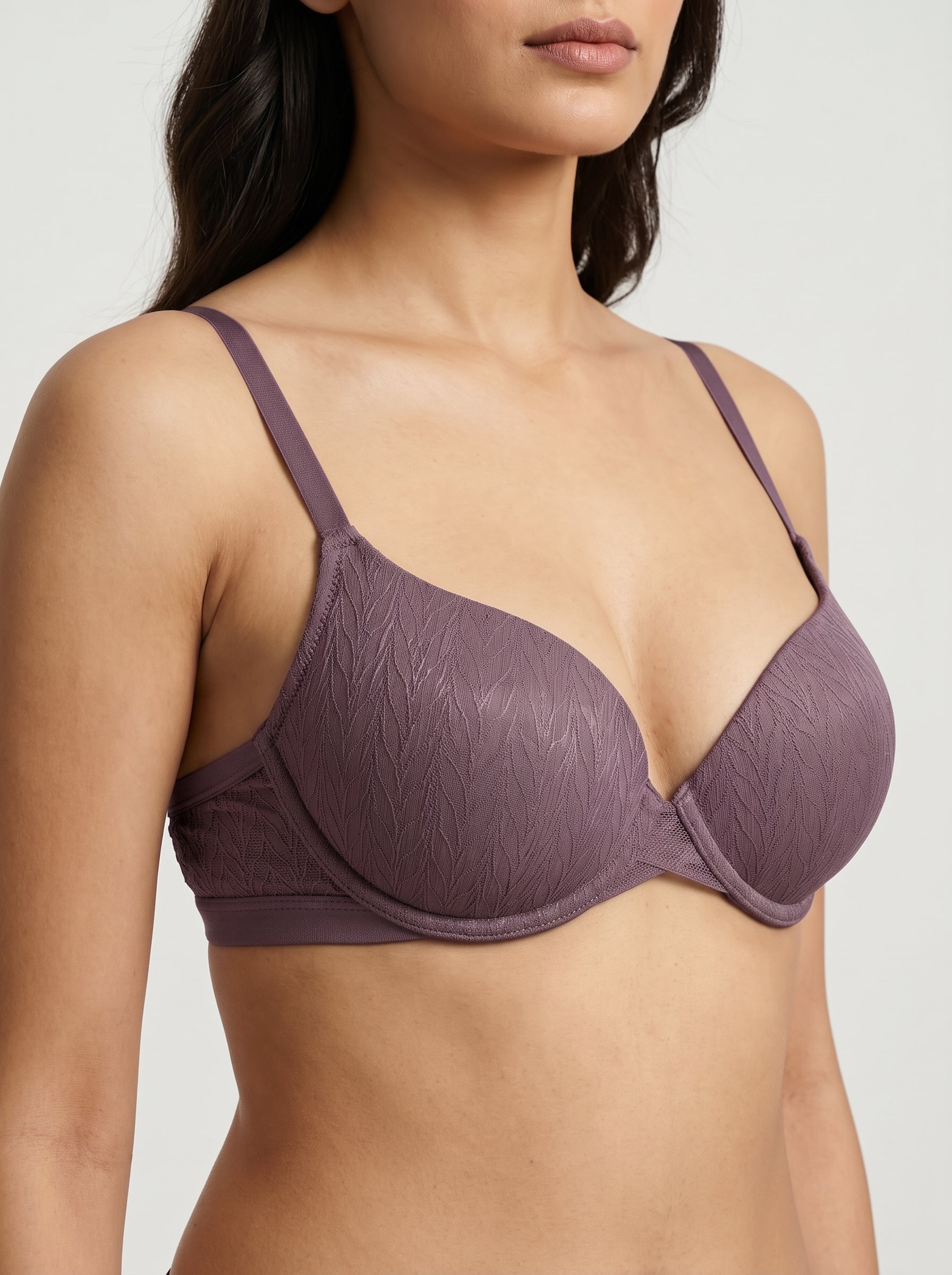 Mauve textured lace bra