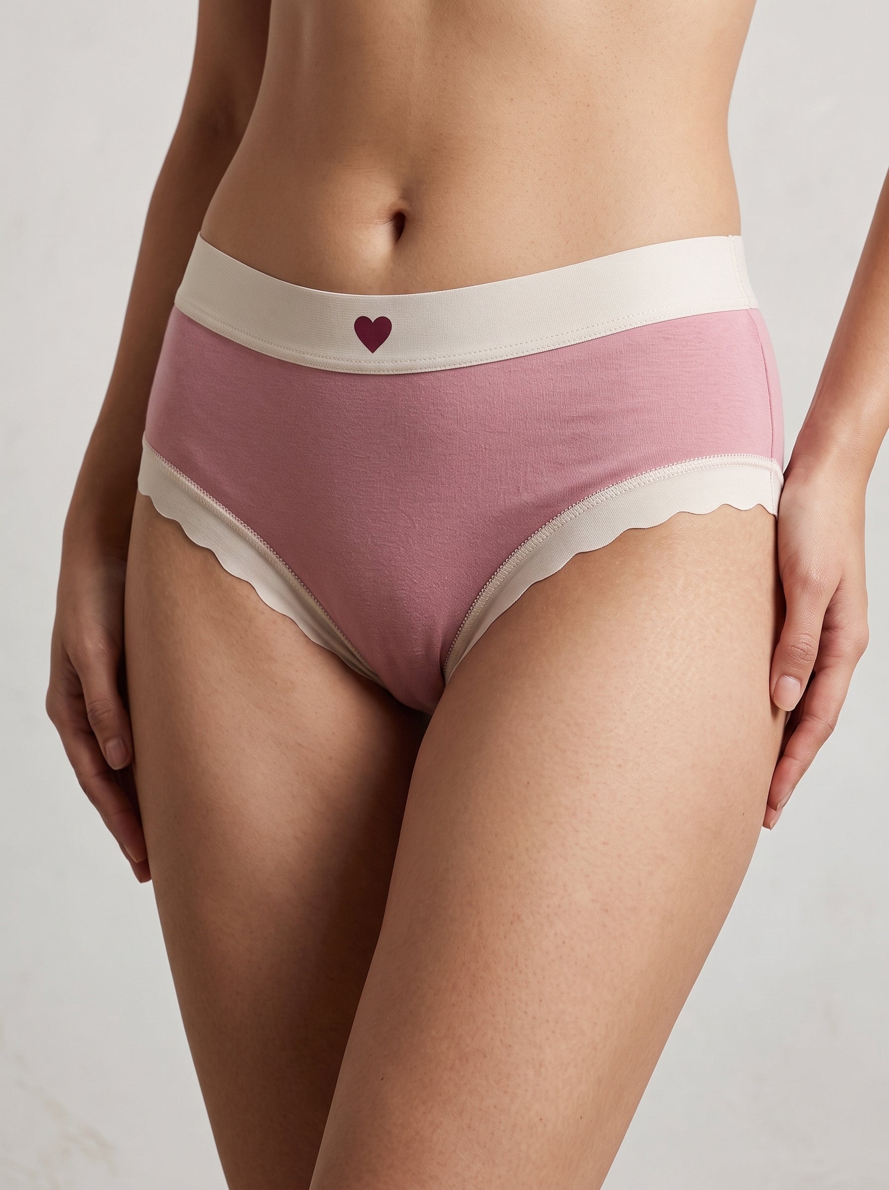 Heart print scalloped trim cotton panty - Mauve Pink, front view