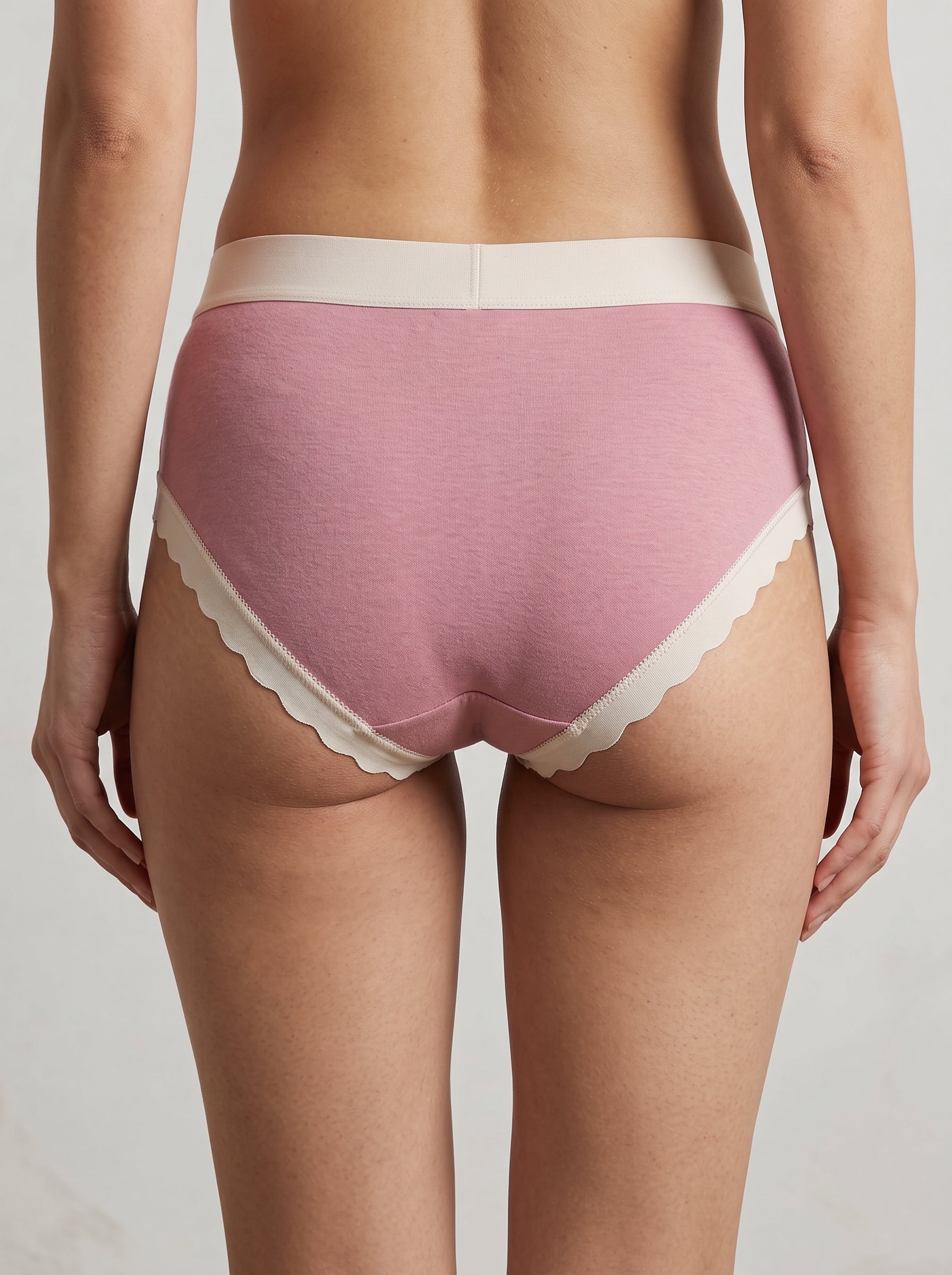 Heart print scalloped trim cotton panty - Mauve Pink, back view