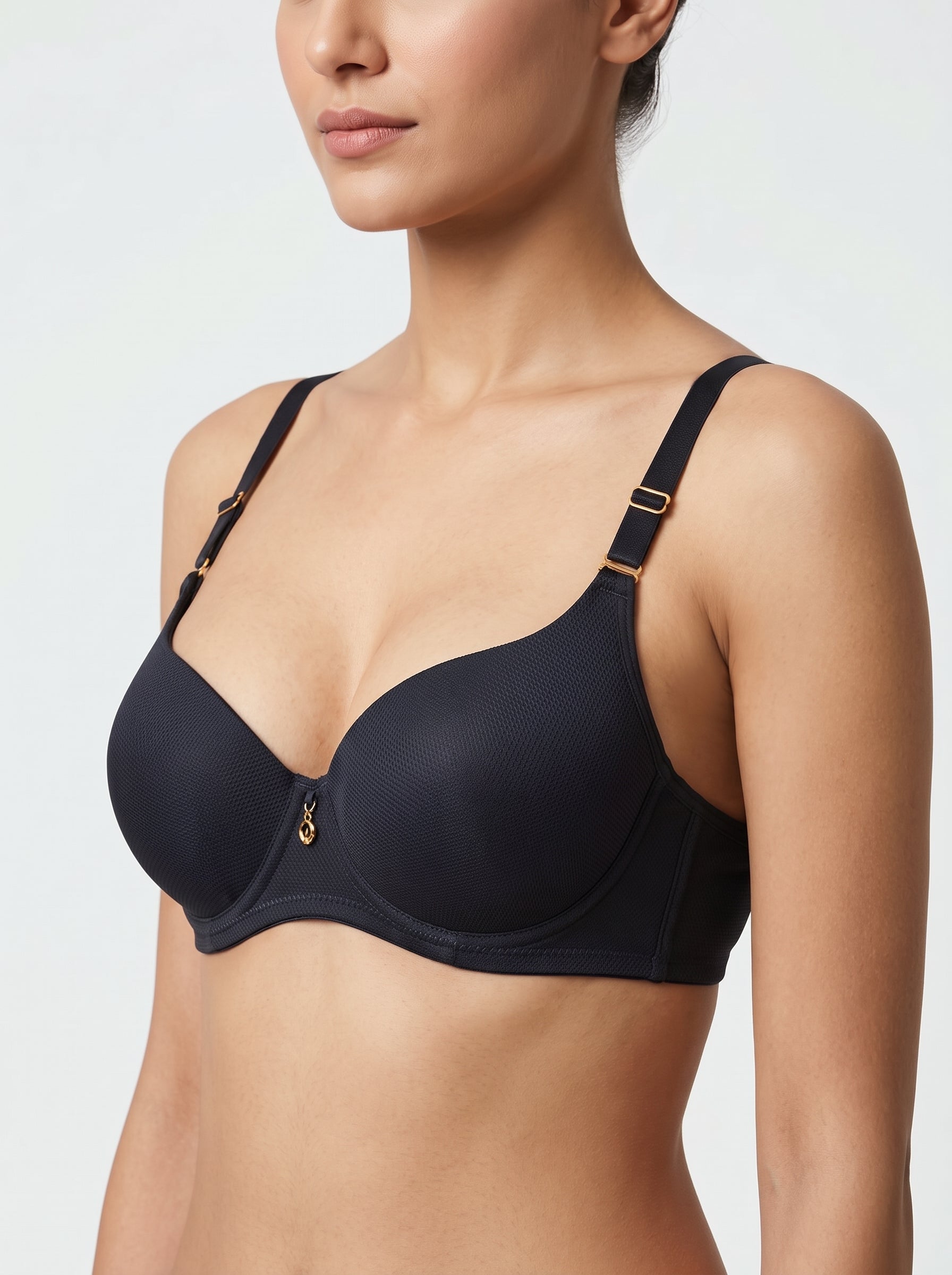 Charcoal Black textured mesh bra