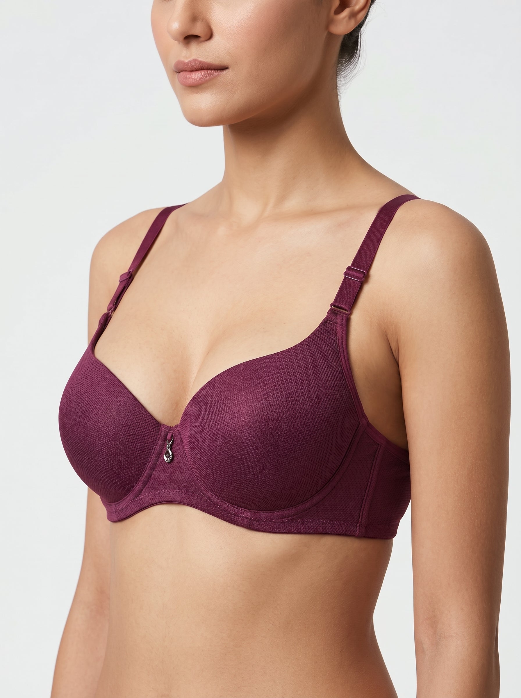 Wine Maroon textured mesh bra