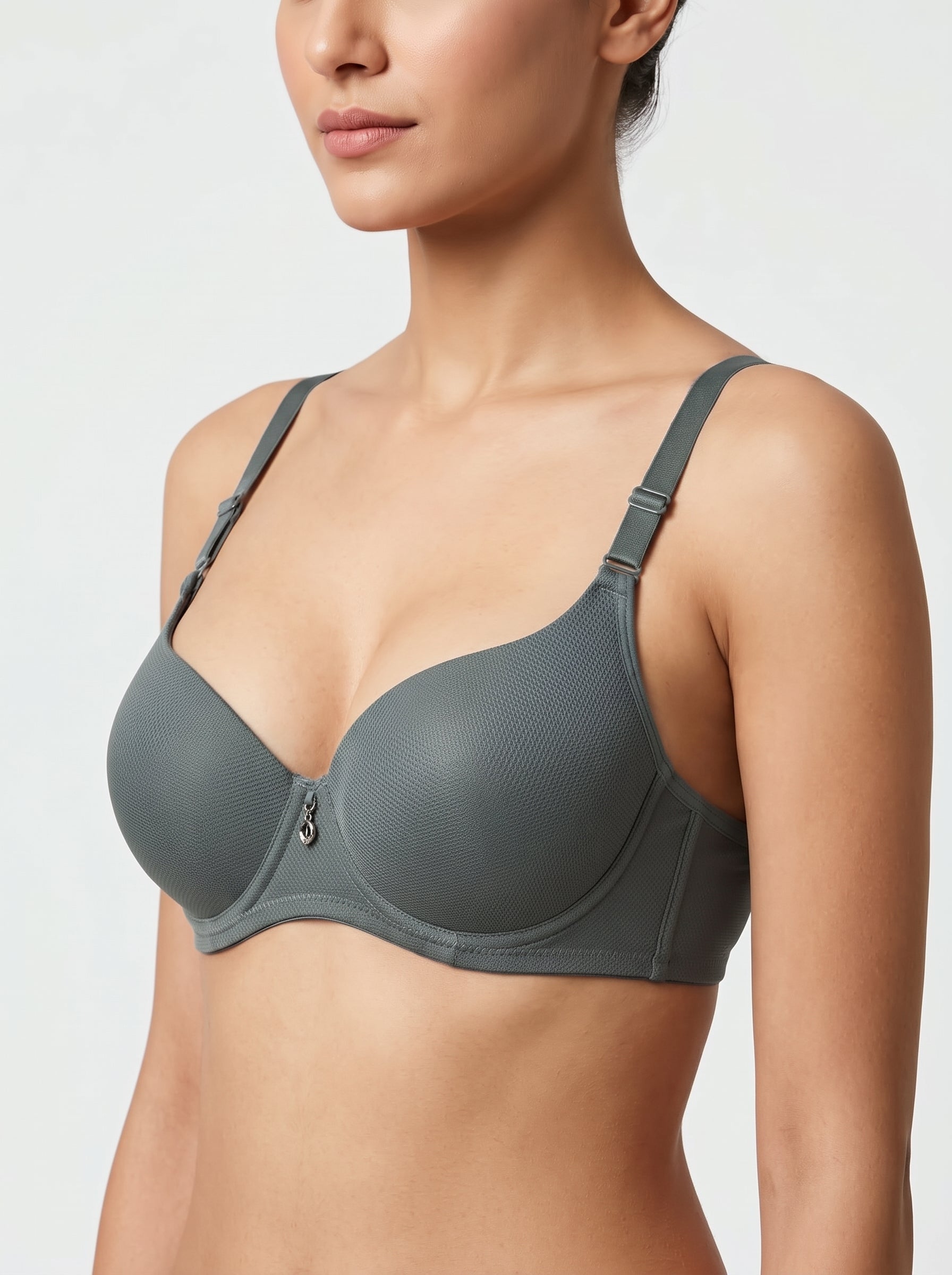 Grey Olive textured mesh bra