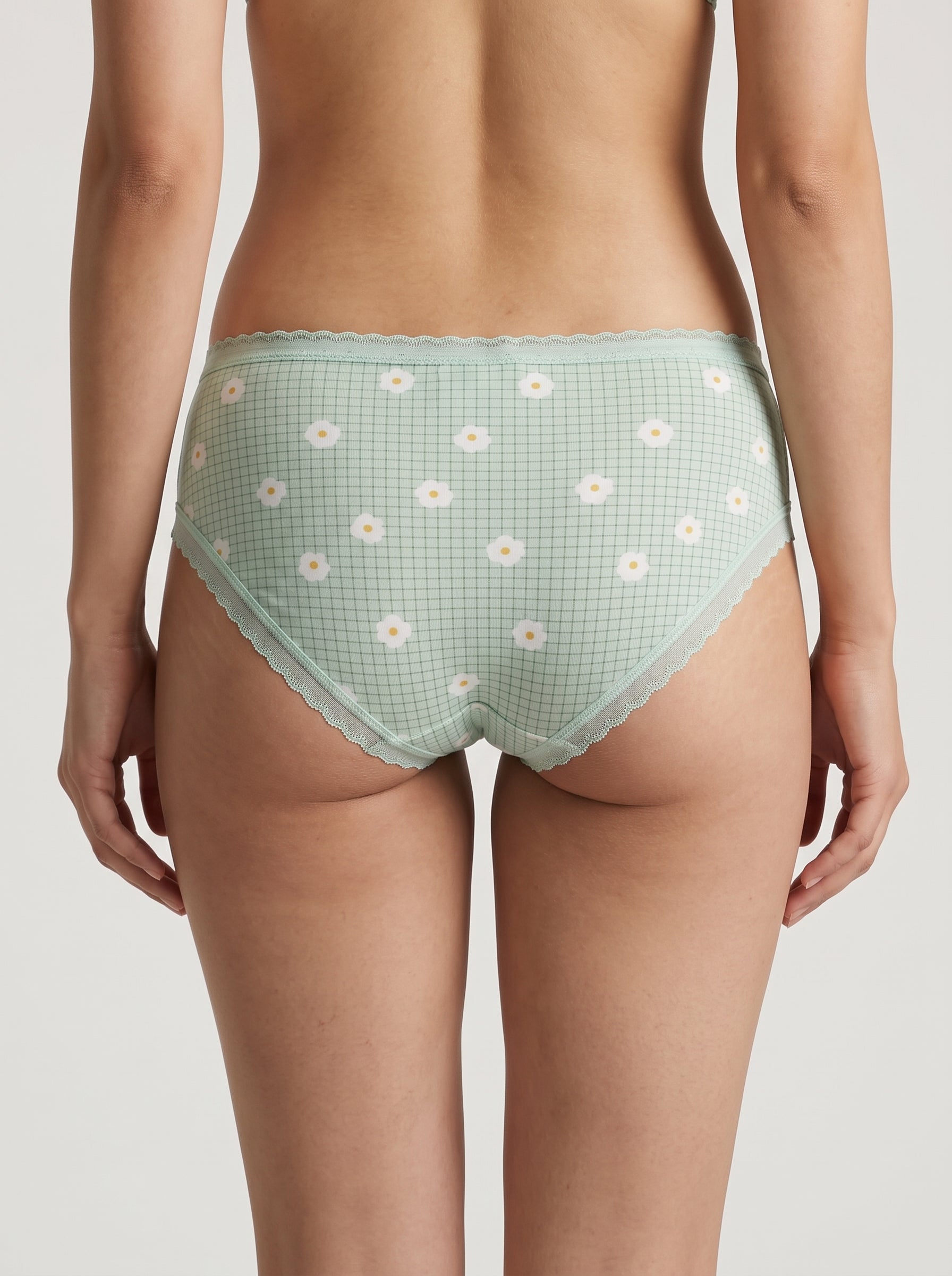 Mint gingham daisy print cotton panty - back view