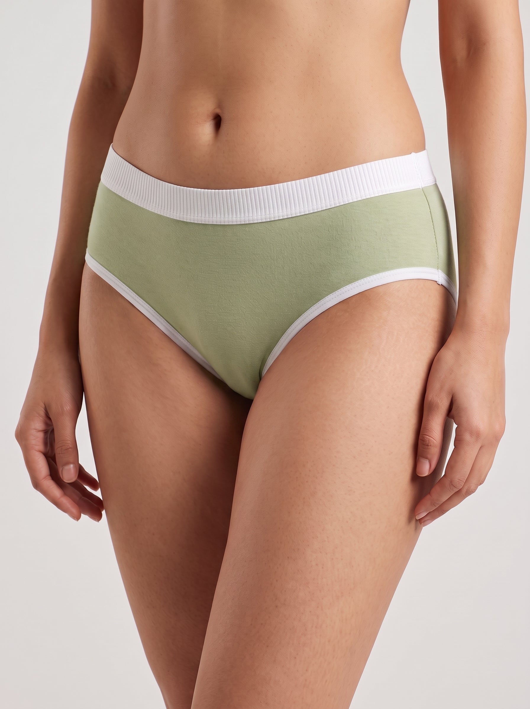 Ribbed waistband cotton panty - Sage Green