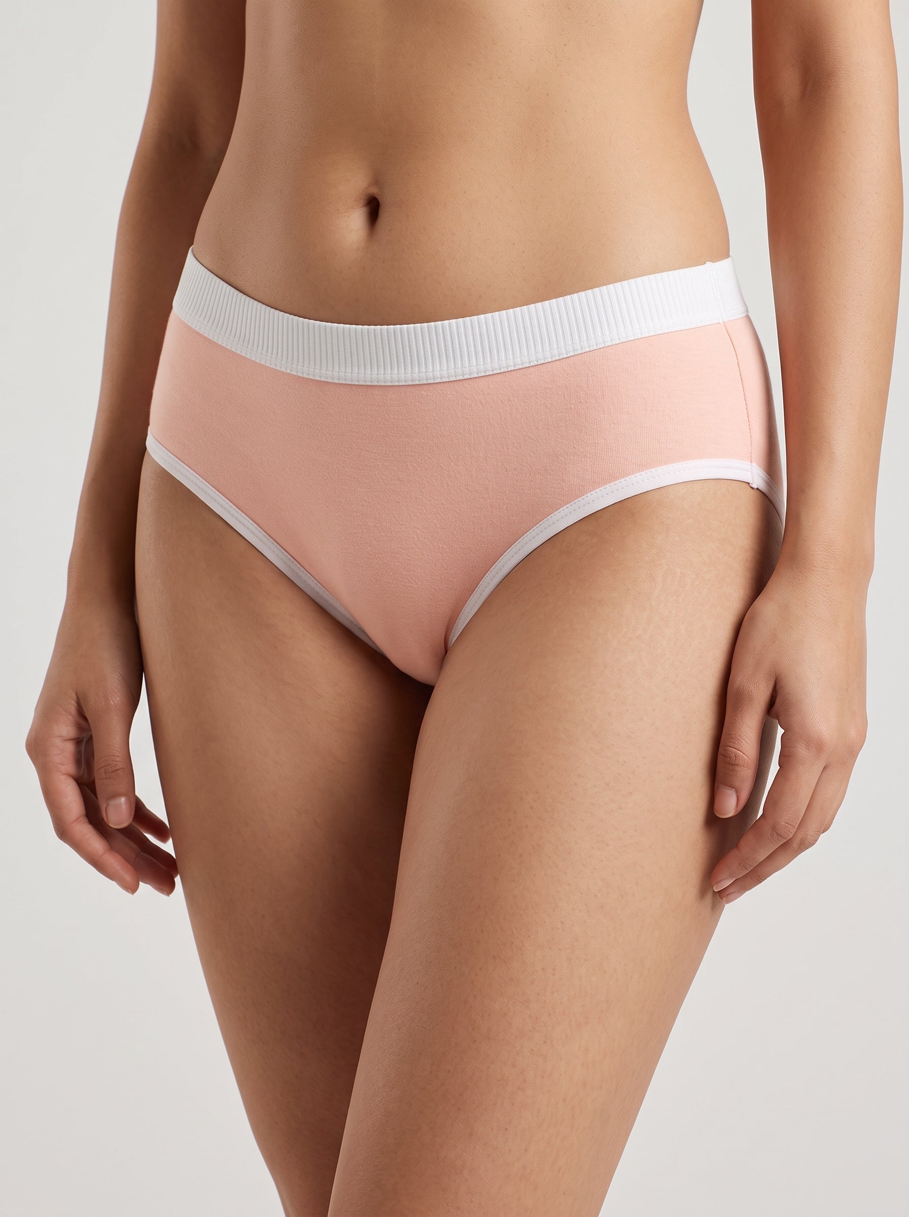 Ribbed waistband cotton panty - Peach front view