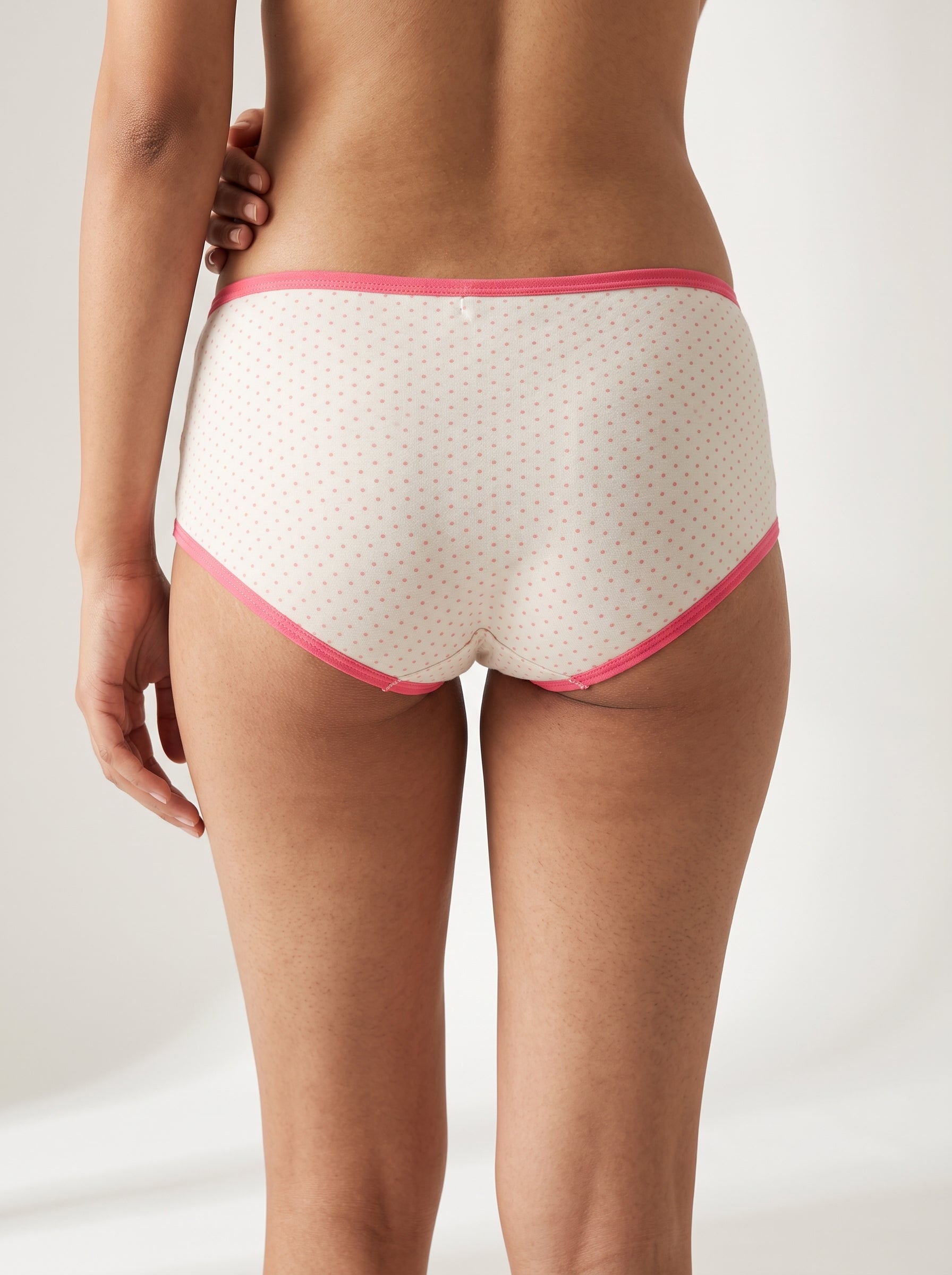 Polka dot lace trim cotton panty - Coral, back view