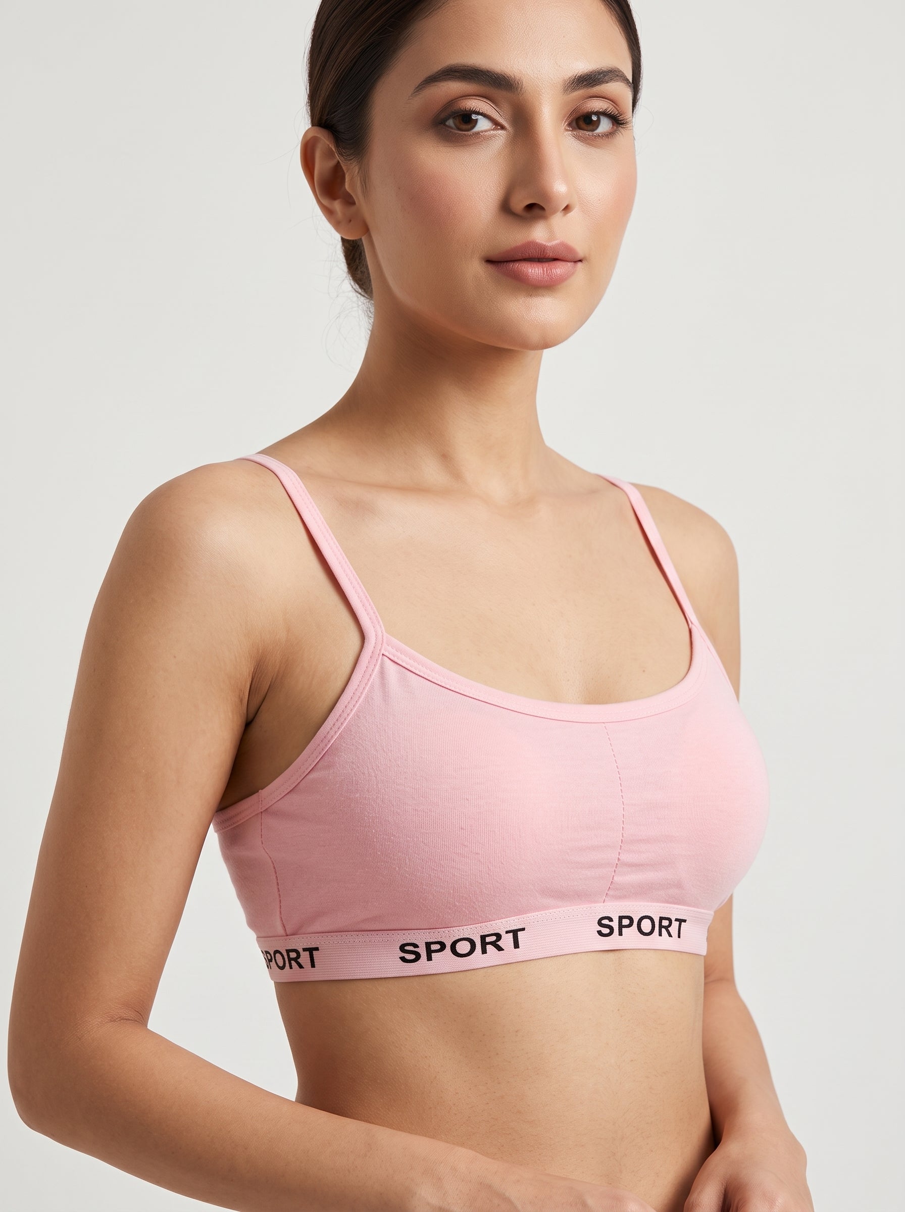 Pink SPORT band scoop bra - front