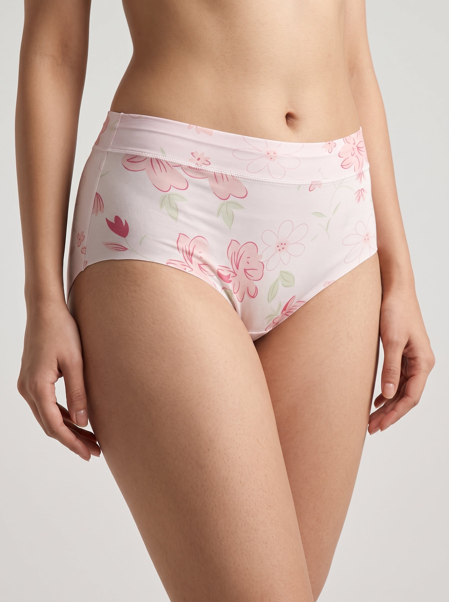 Blush pink floral print cotton panty - front view