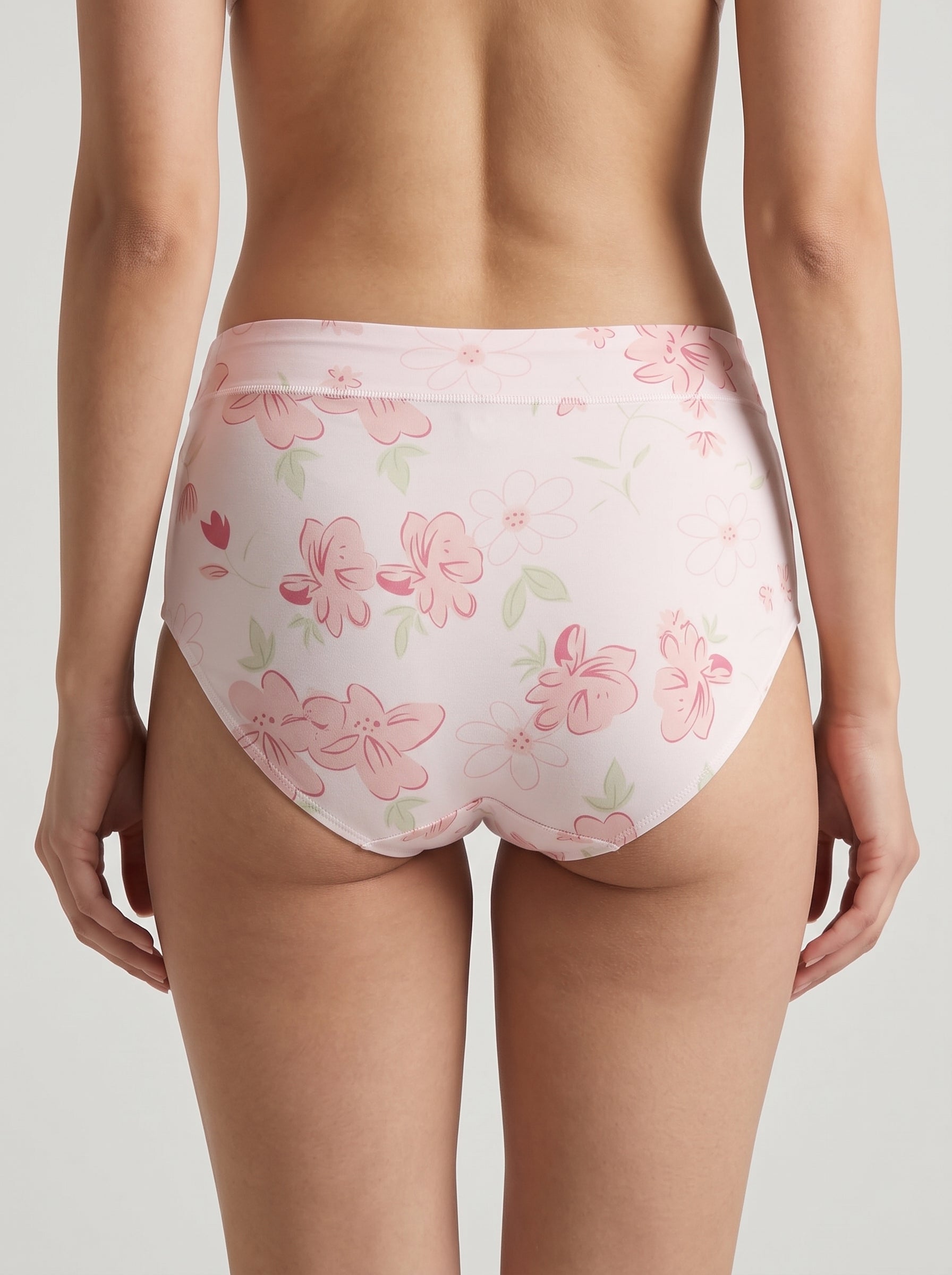 Blush pink floral print cotton panty - back view